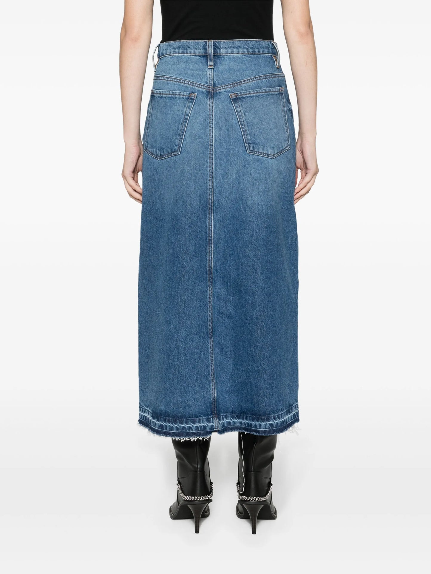 washed denim midi skirt