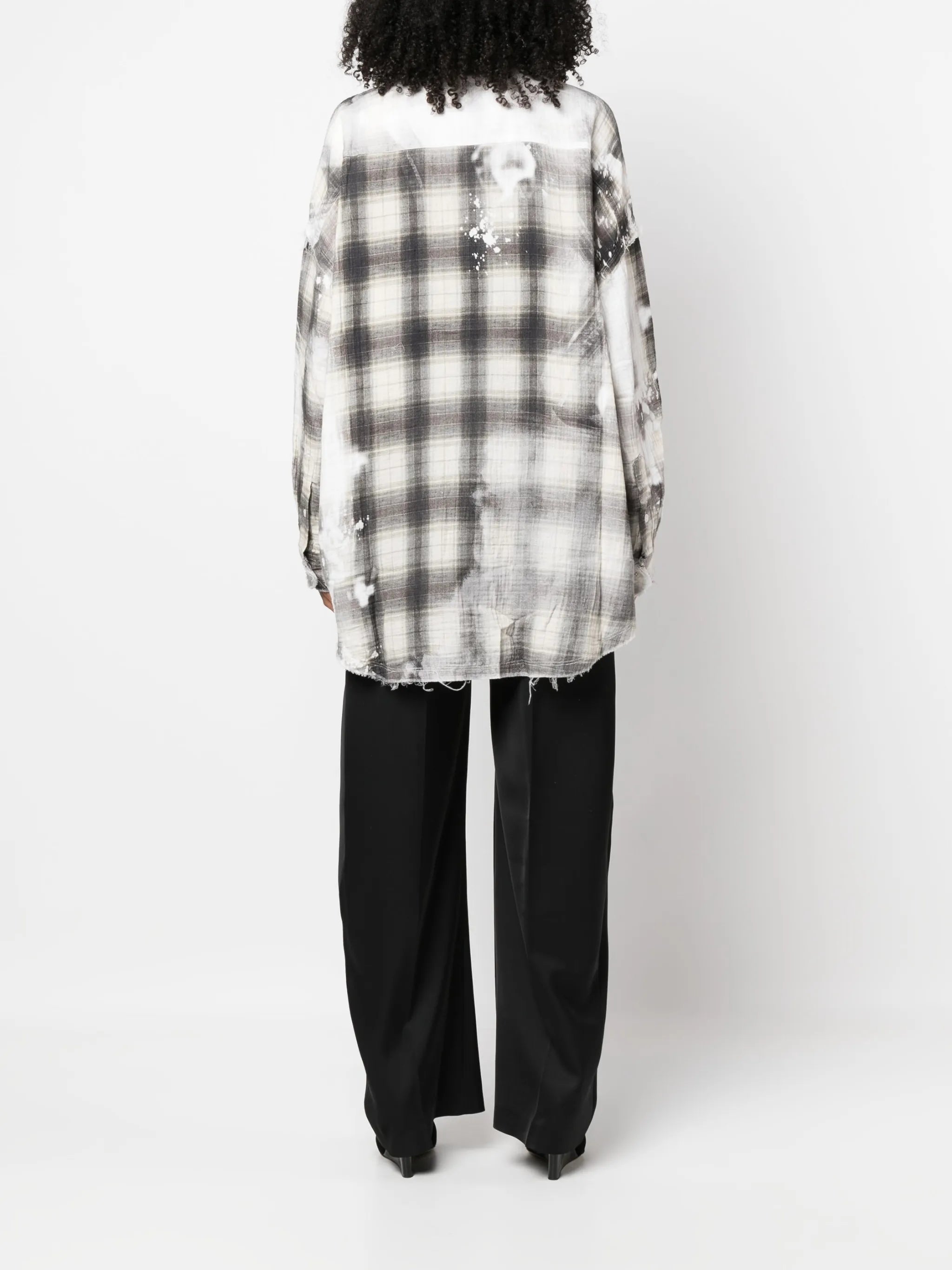 plaid-check pattern bleached shirt