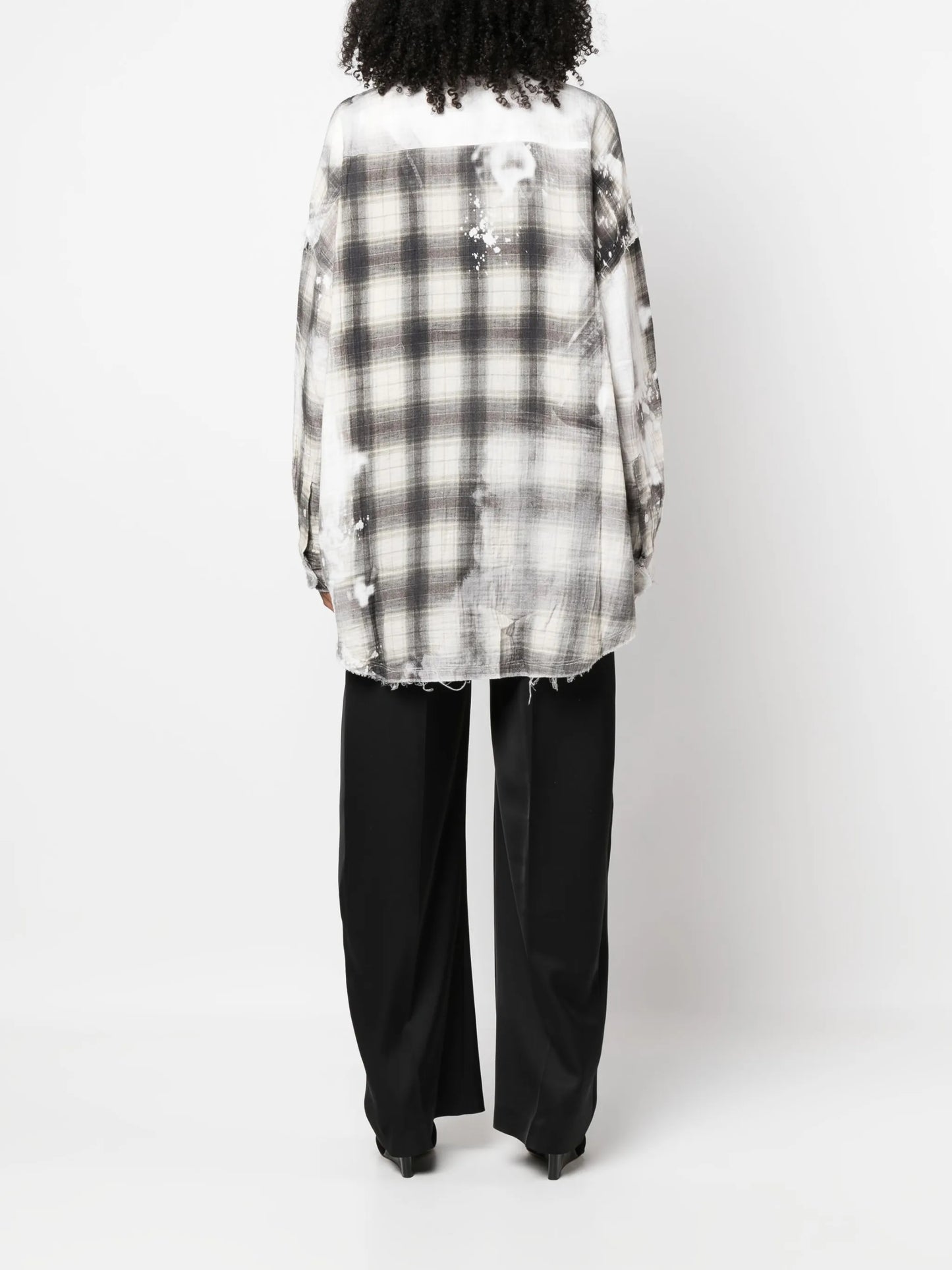 plaid-check pattern bleached shirt