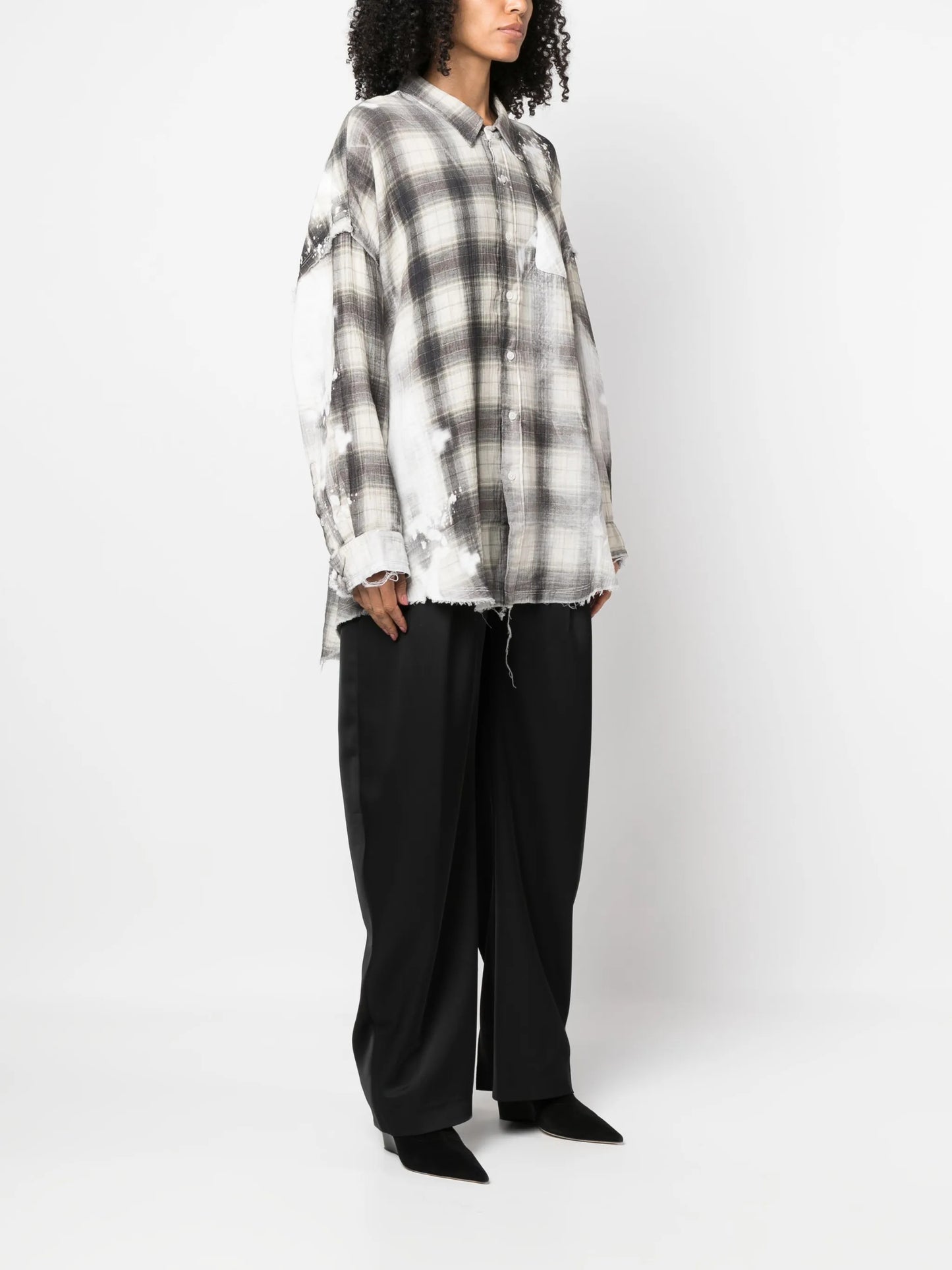plaid-check pattern bleached shirt