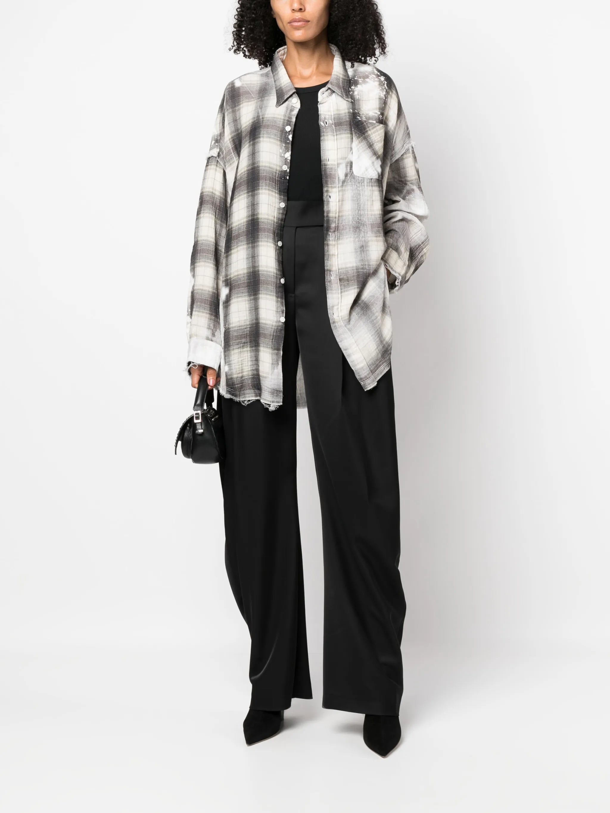 plaid-check pattern bleached shirt