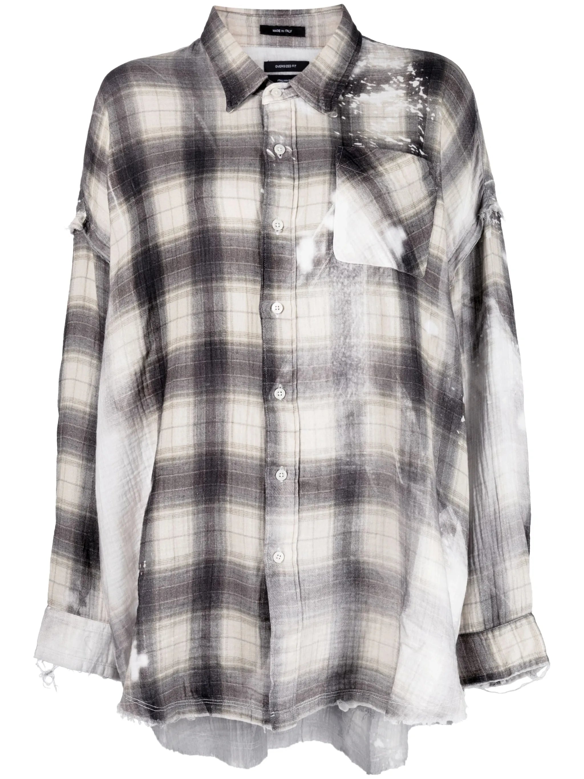 plaid-check pattern bleached shirt
