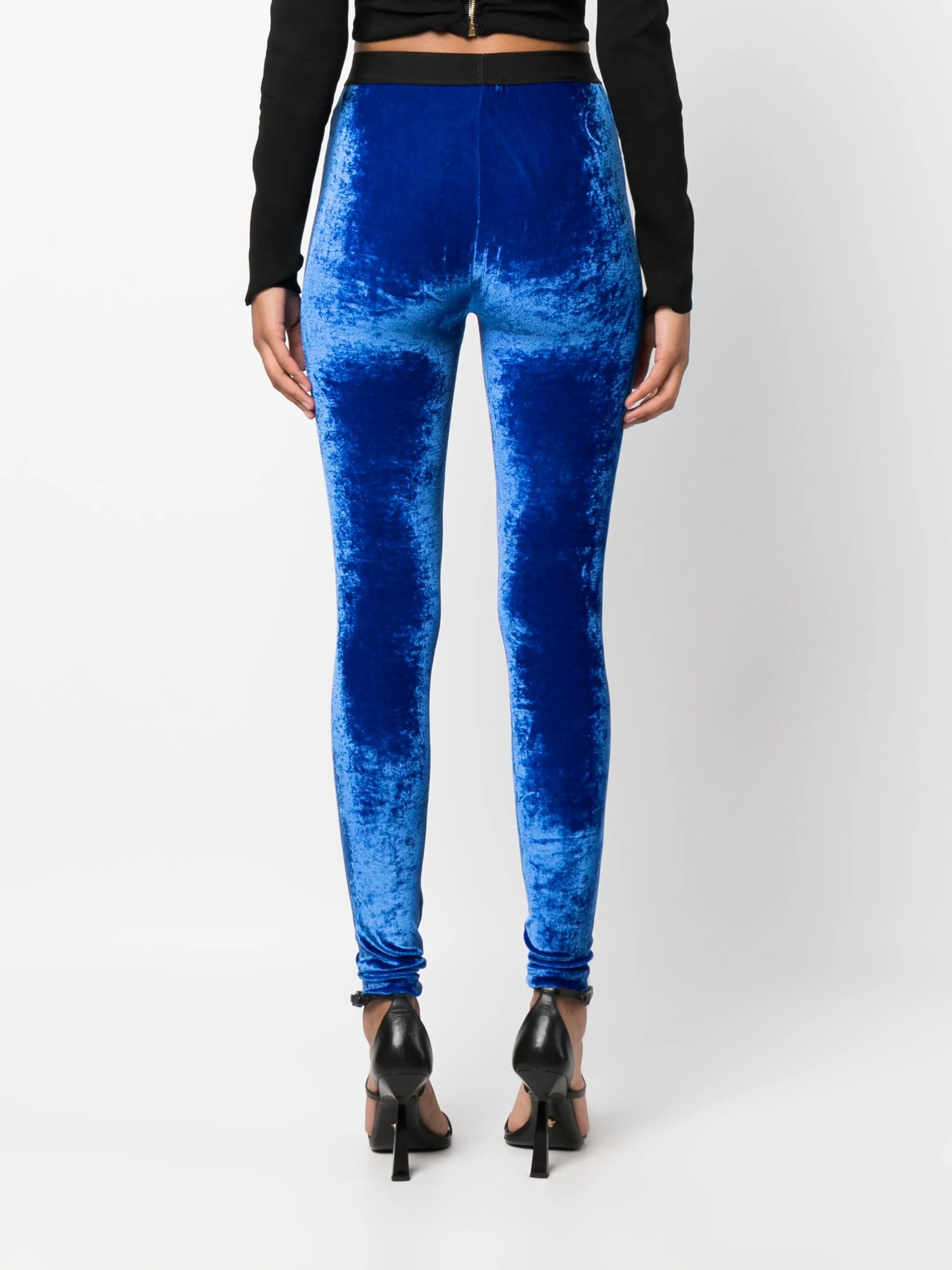 logo-waistband velvet leggings