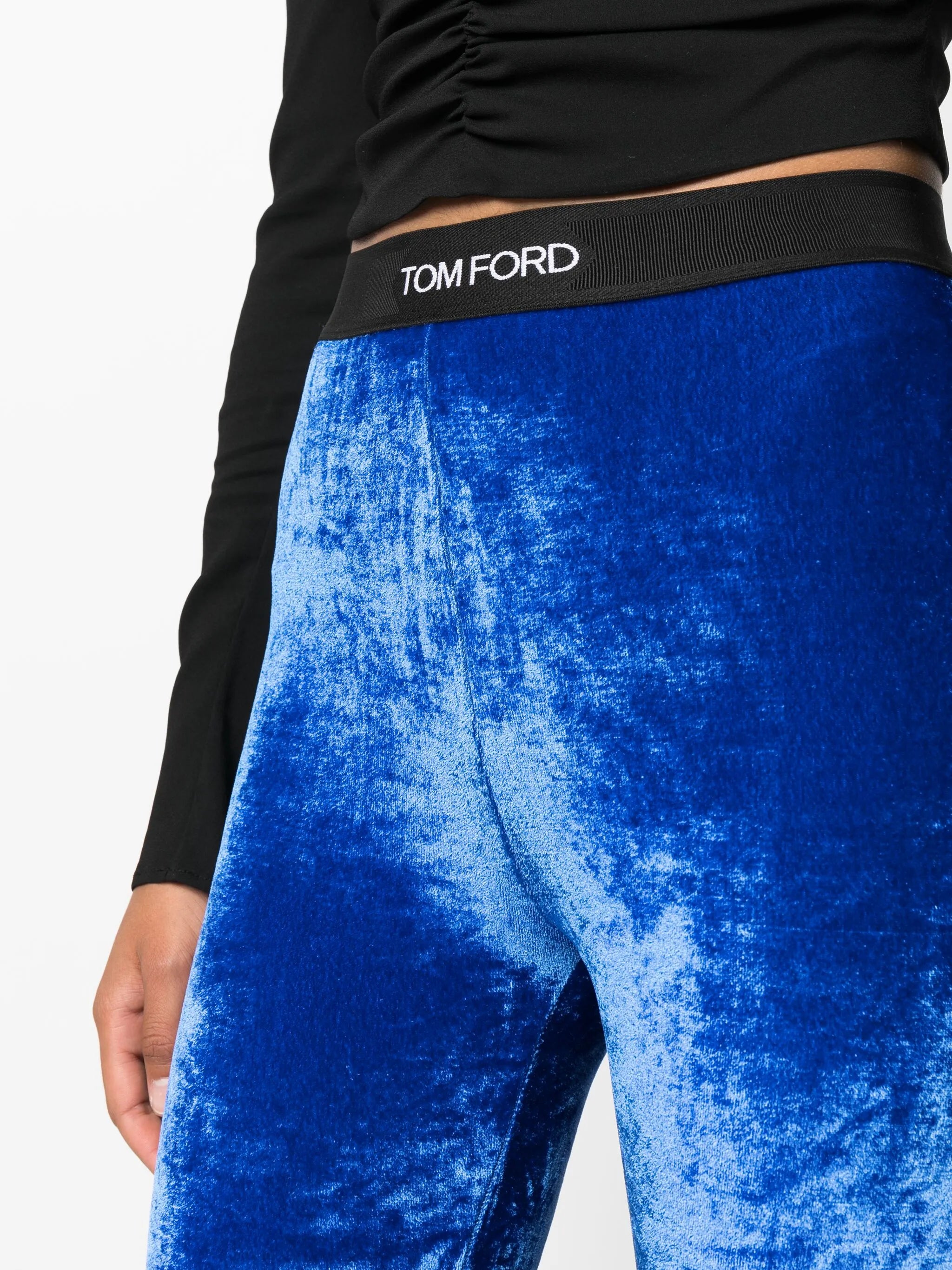 logo-waistband velvet leggings