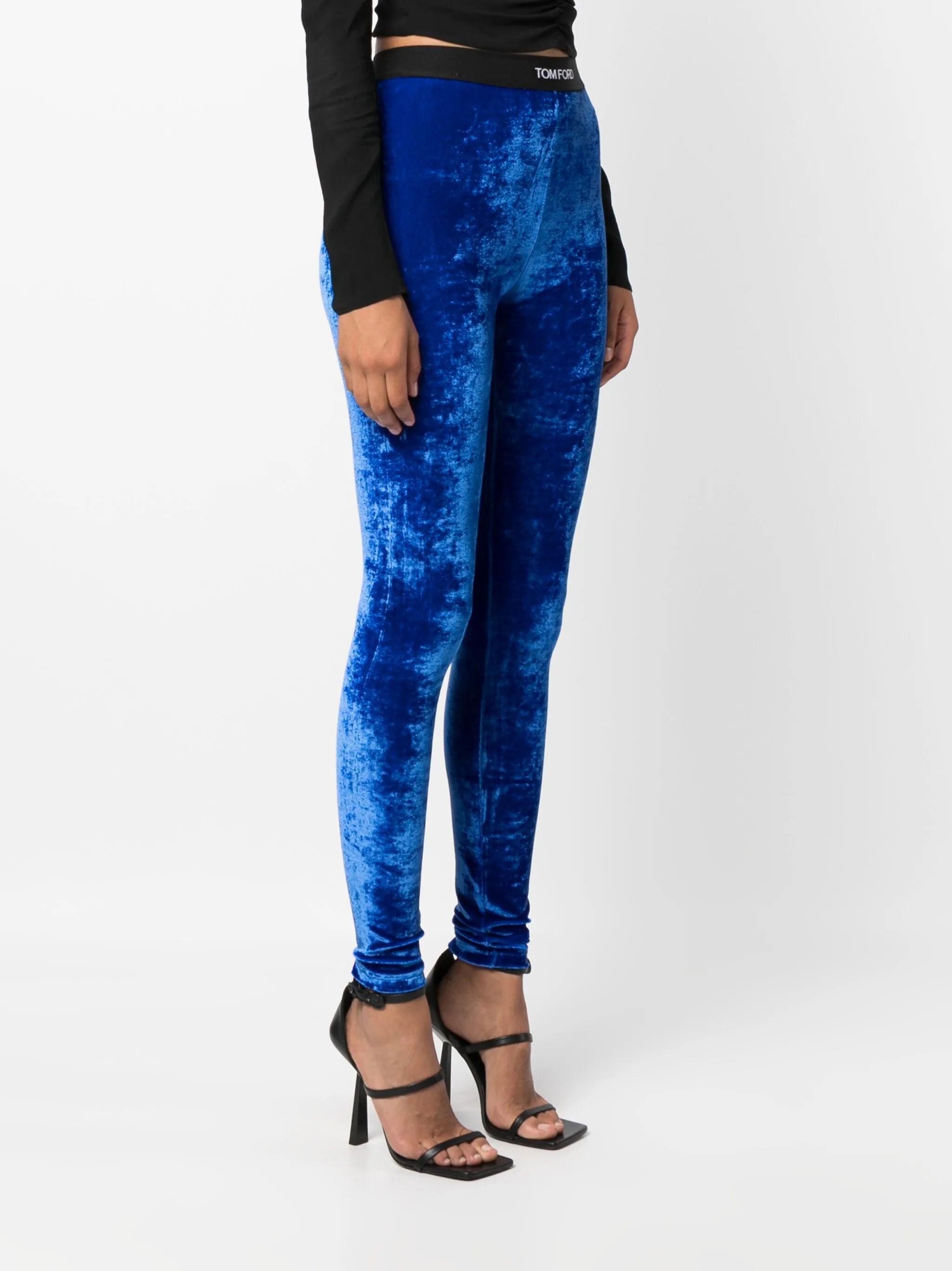 logo-waistband velvet leggings