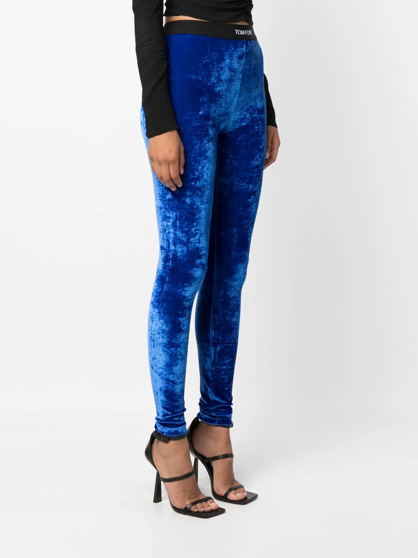 logo-waistband velvet leggings