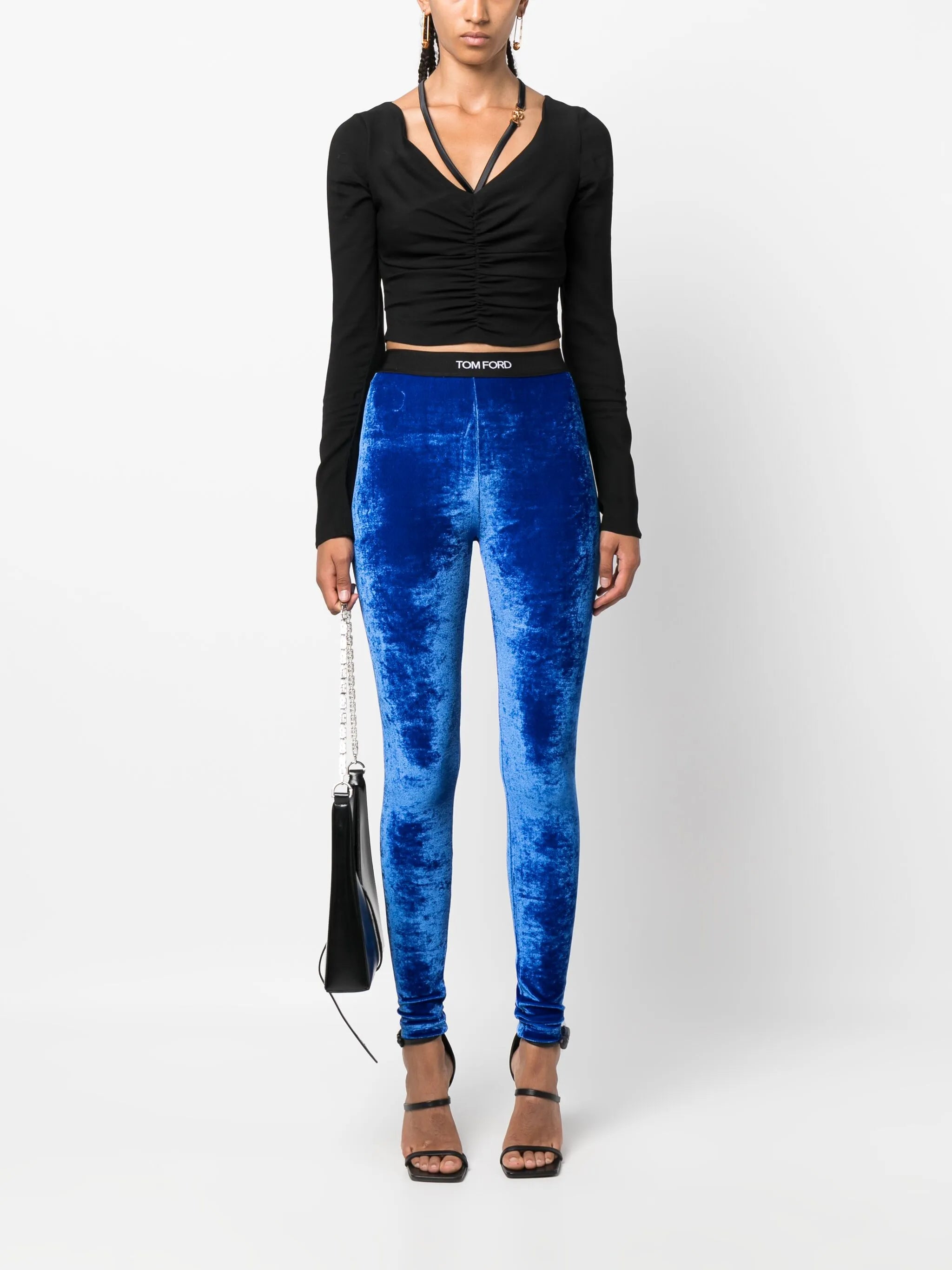logo-waistband velvet leggings