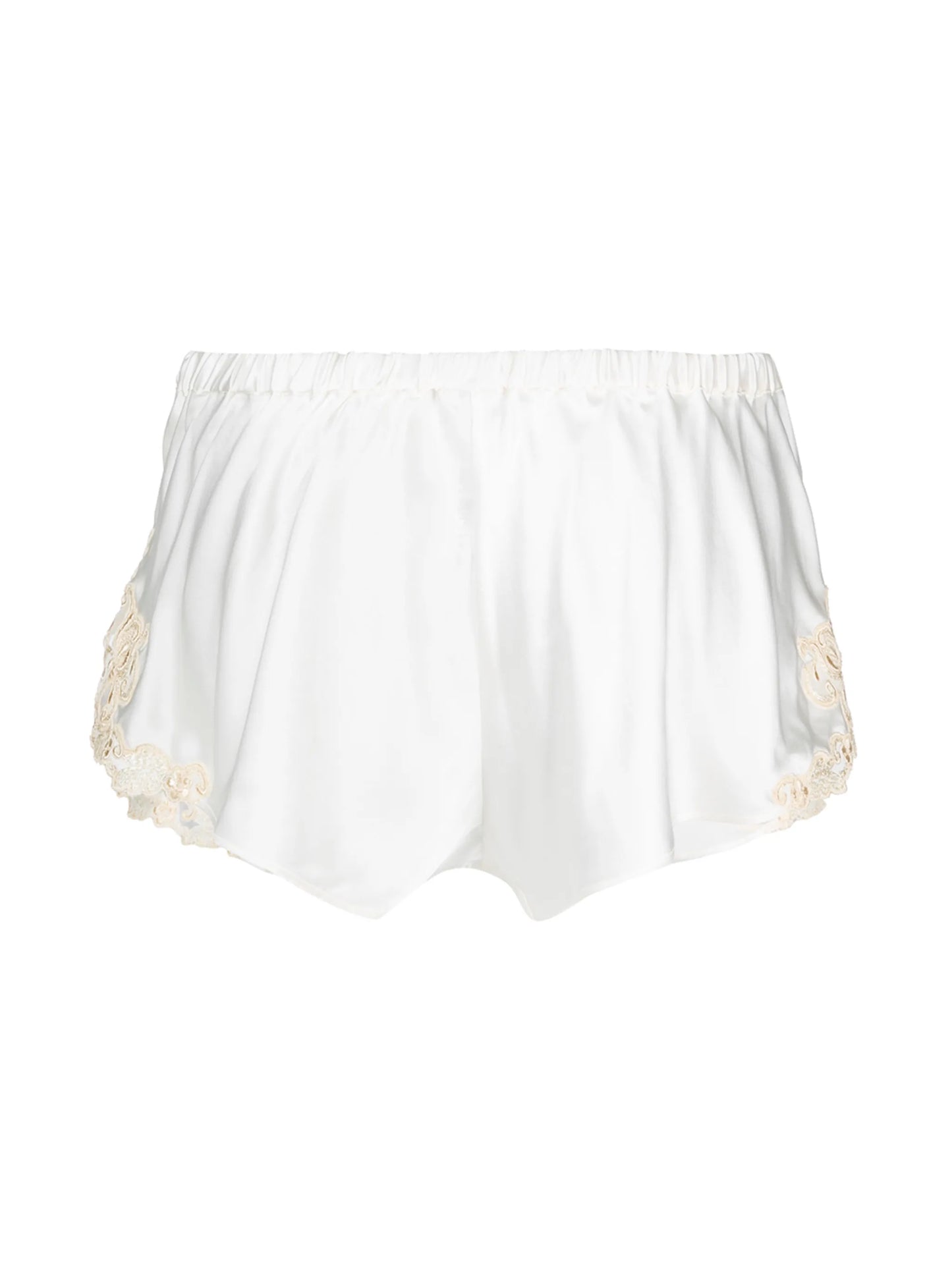 Maison lace-appliqué satin shorts