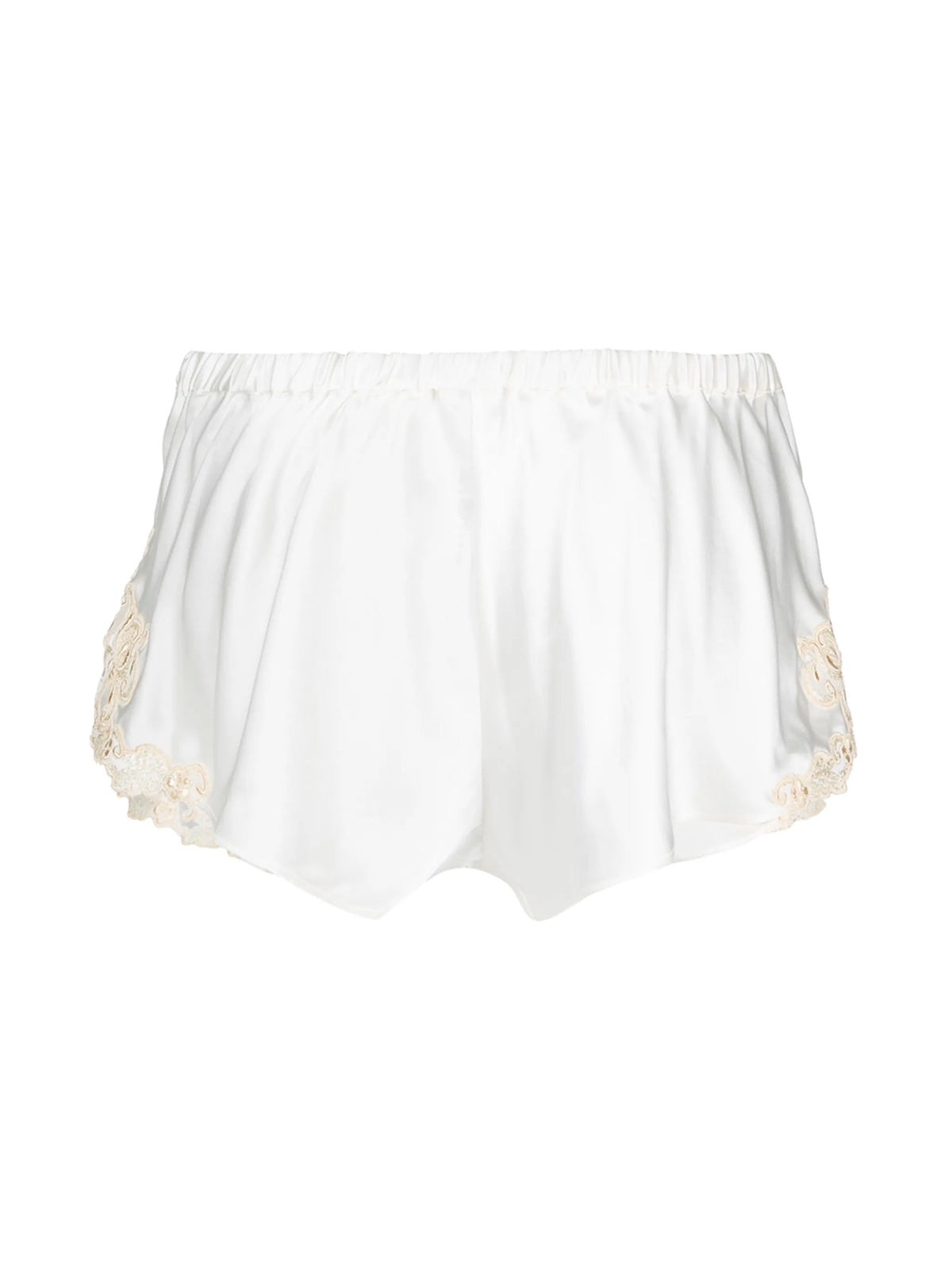 Maison lace-appliqué satin shorts