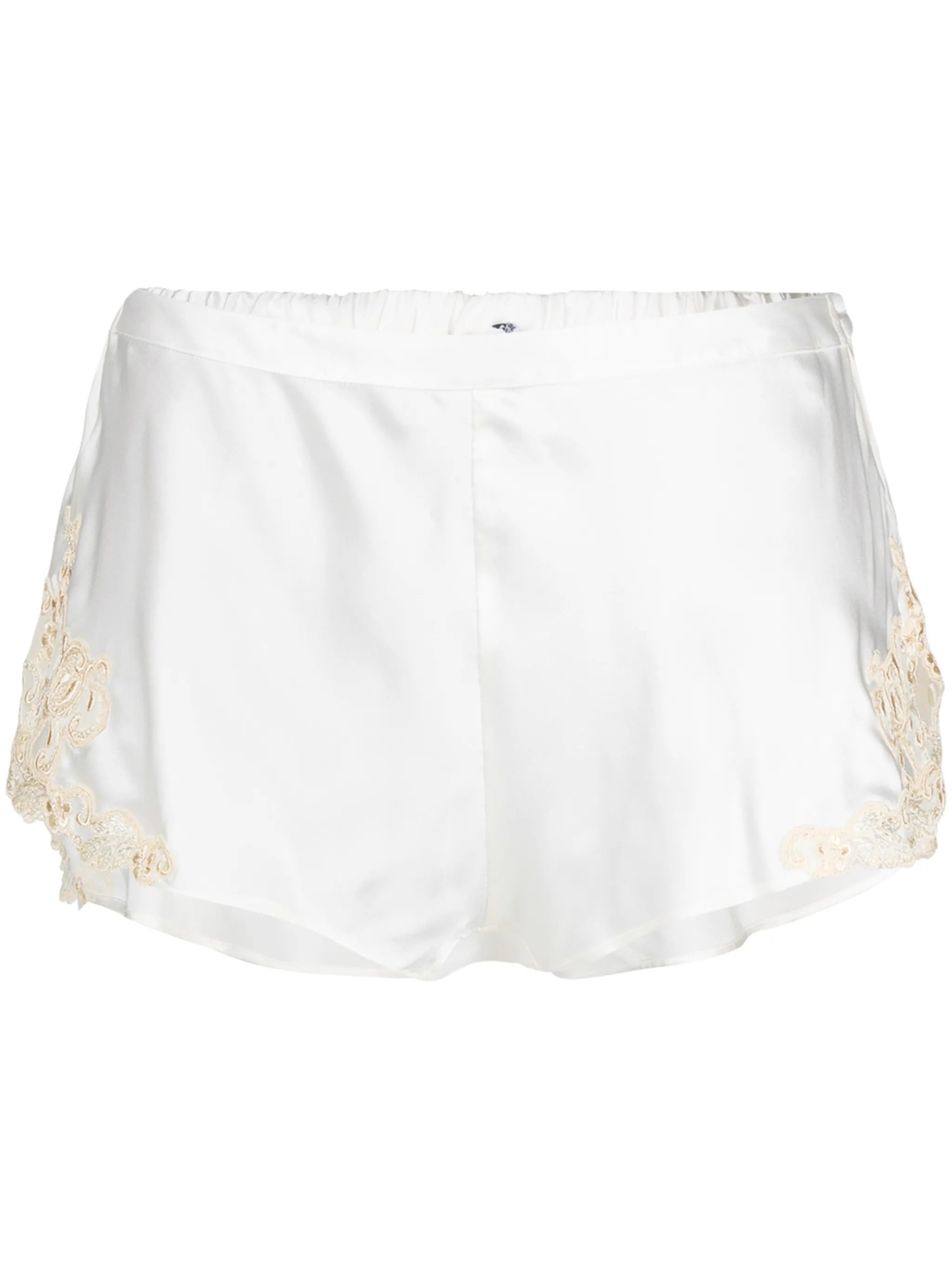 Maison lace-appliqué satin shorts