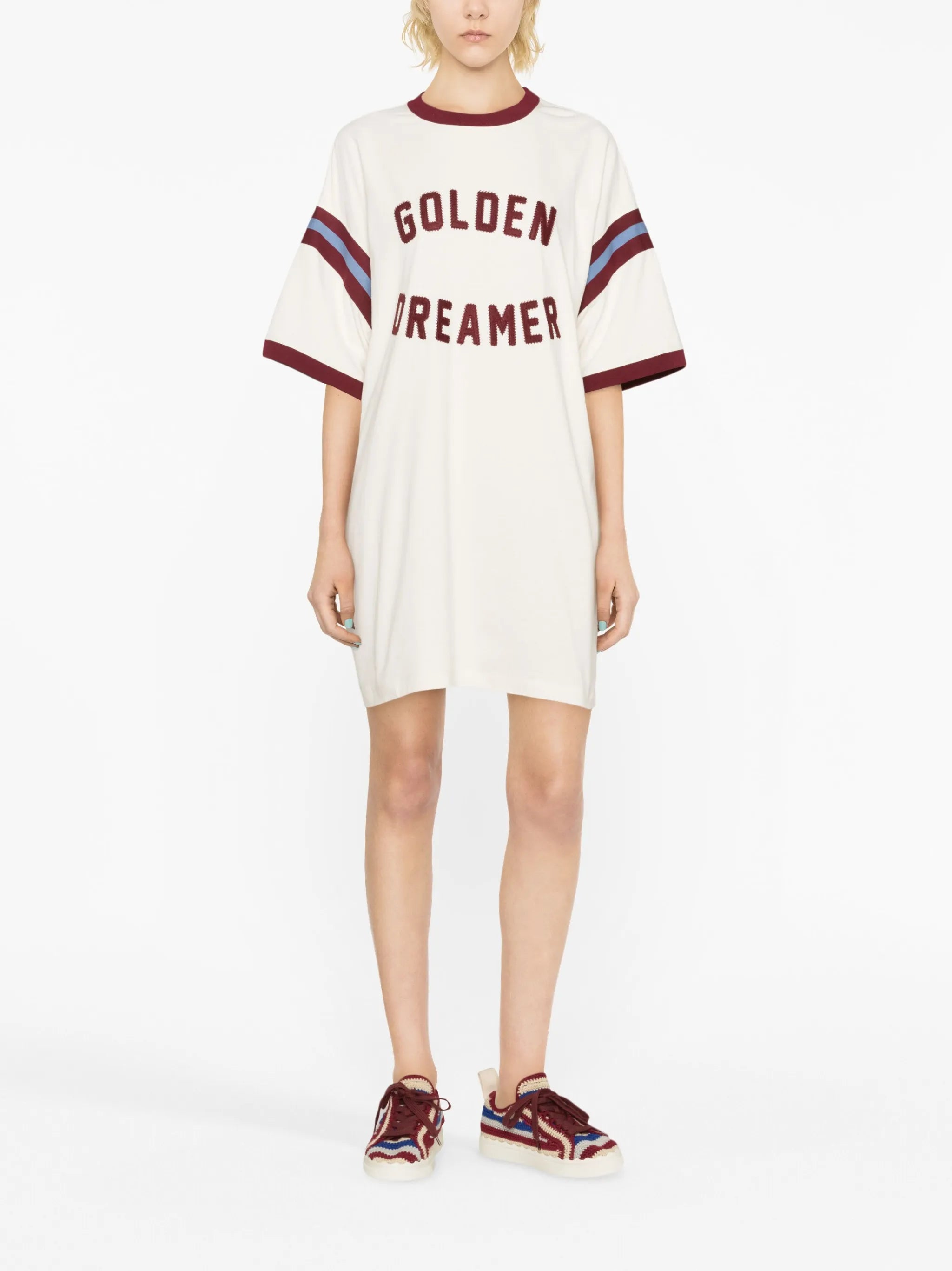 slogan-appliqué cotton T-shirt dress