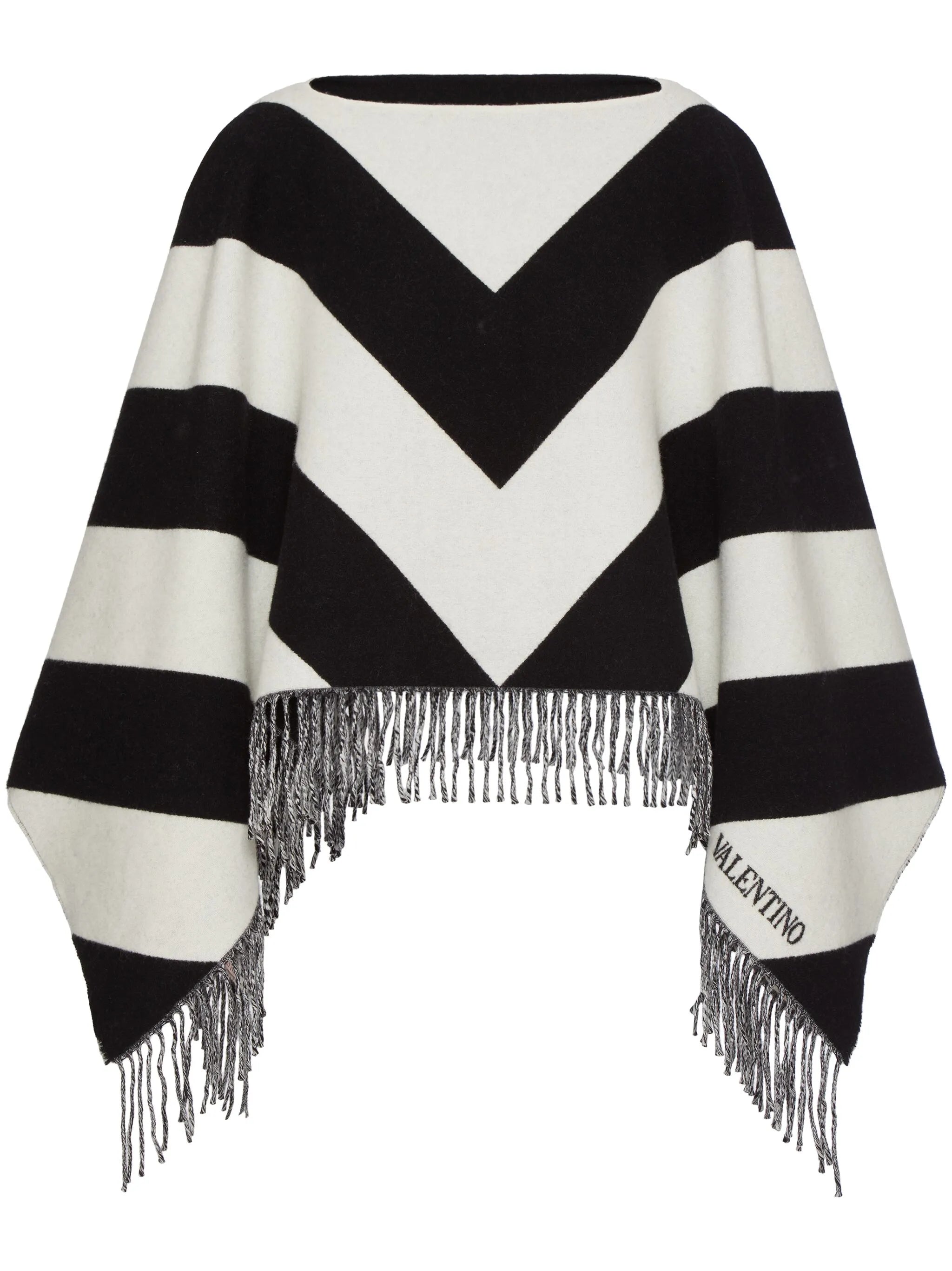 Strhype wool and cashmere poncho in chvron jacquard