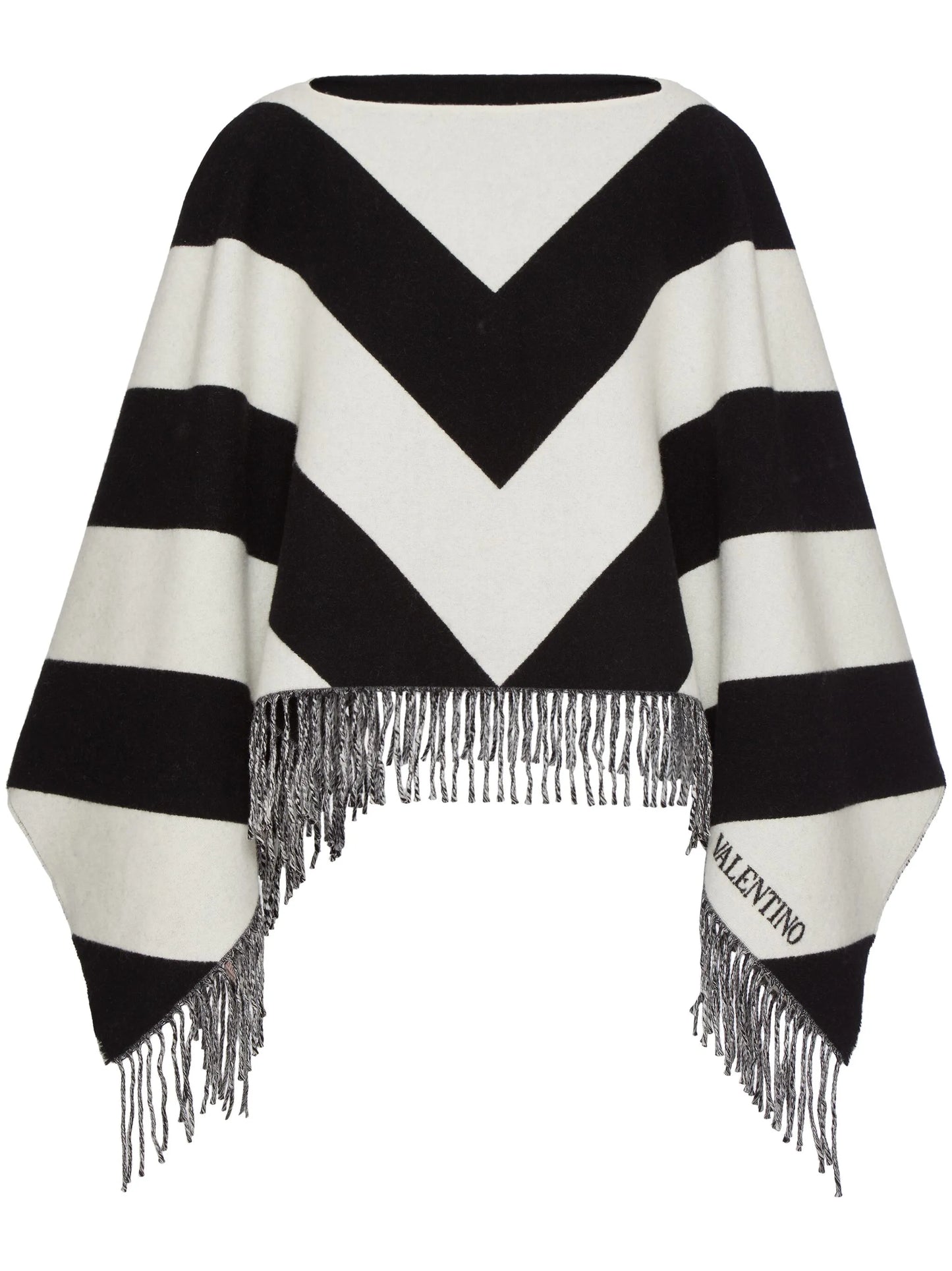 Strhype wool and cashmere poncho in chvron jacquard
