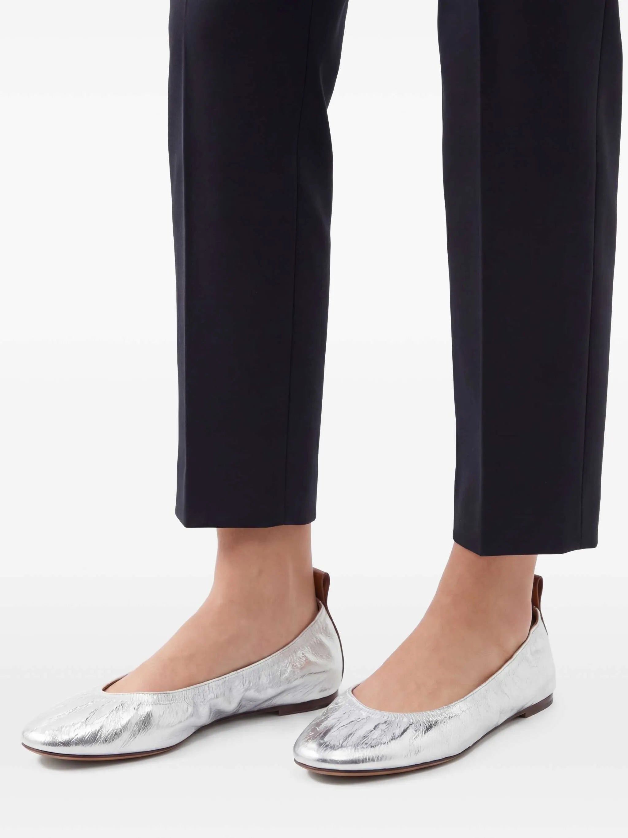 metallic leather ballerina shoes