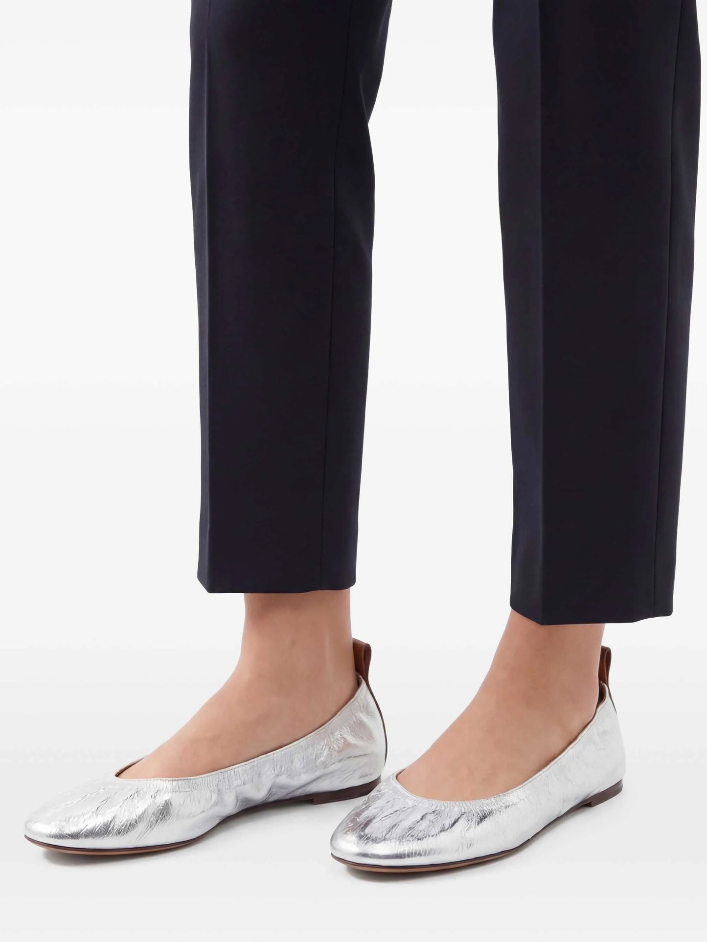 metallic leather ballerina shoes