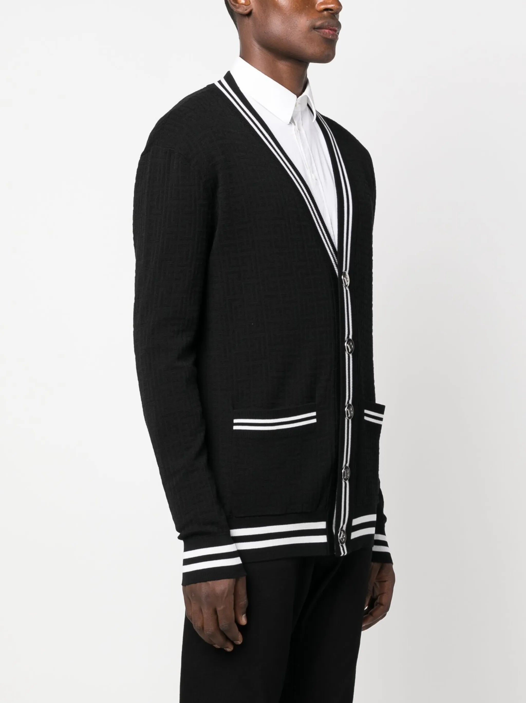 contrasting-trim V-neck cardigan