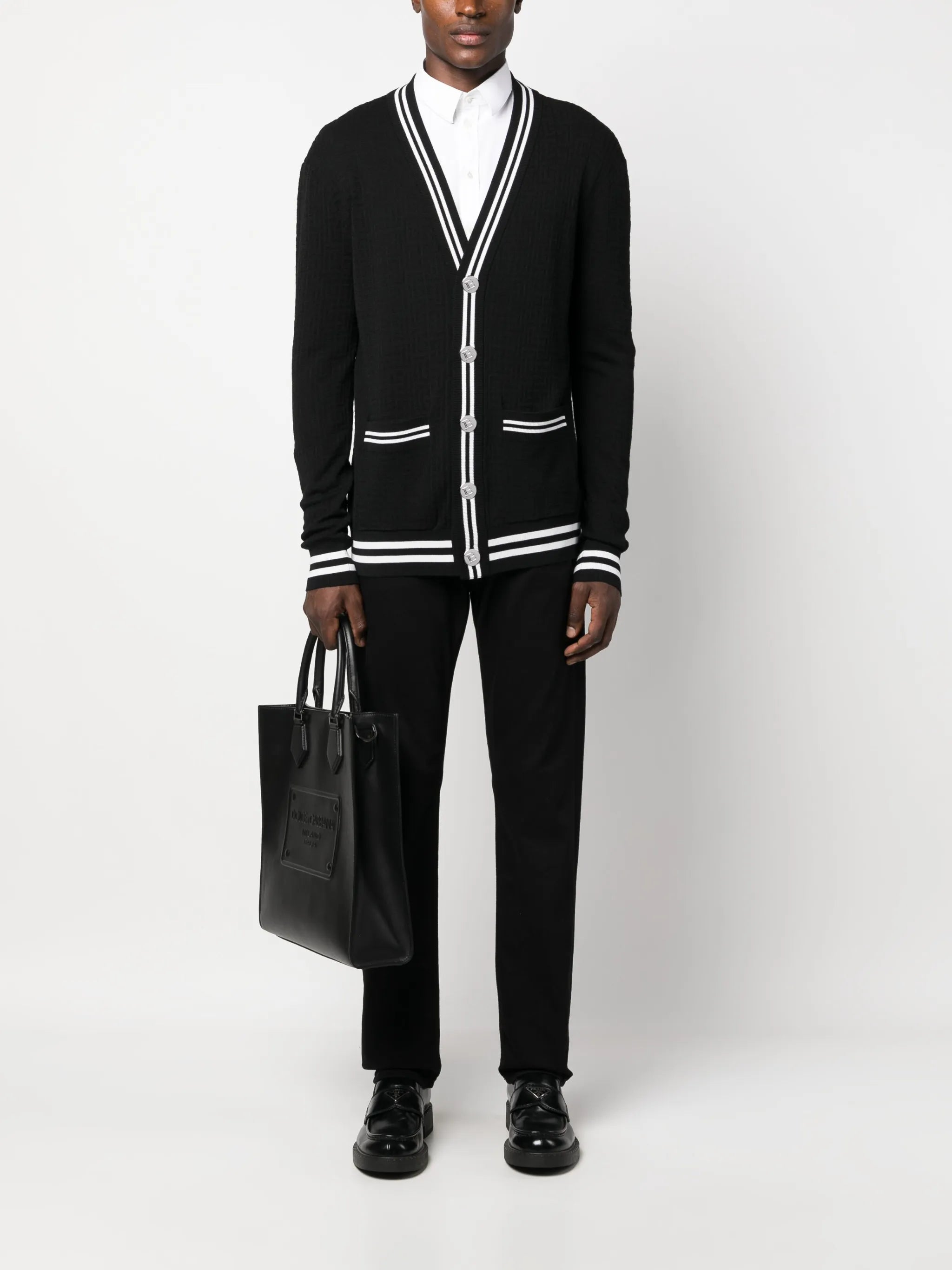 contrasting-trim V-neck cardigan