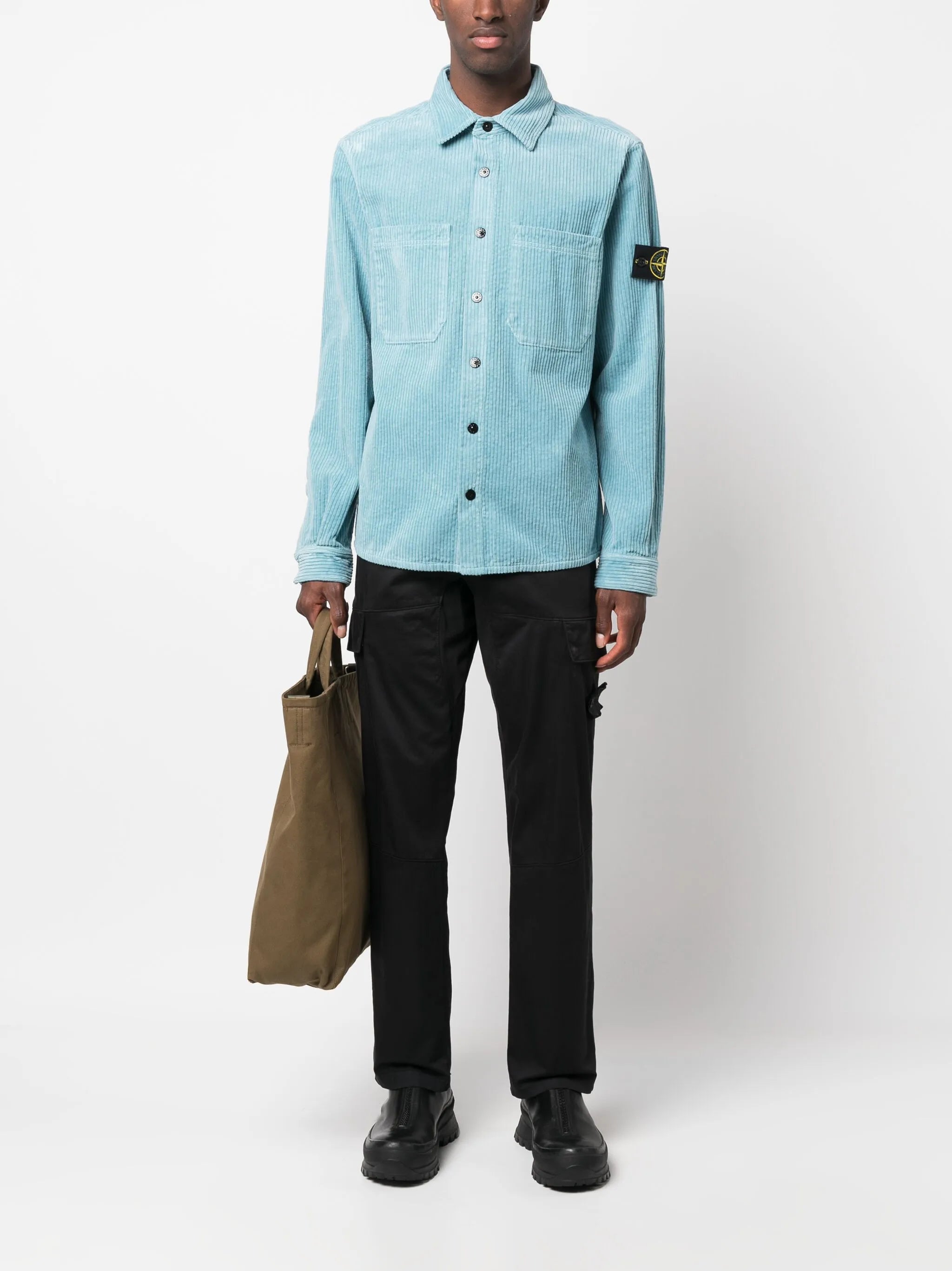Compass-badge corduroy shirt jacket