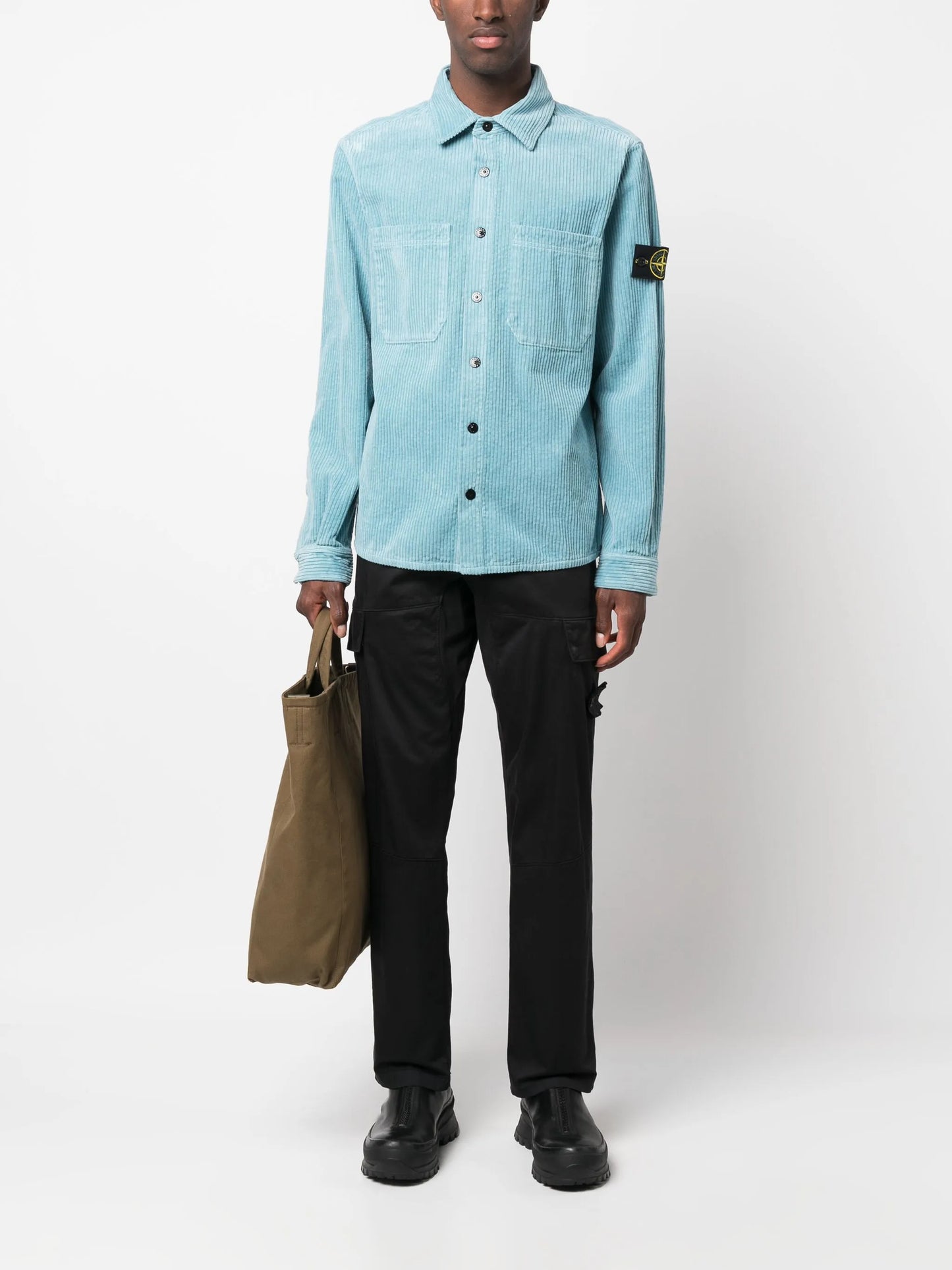 Compass-badge corduroy shirt jacket