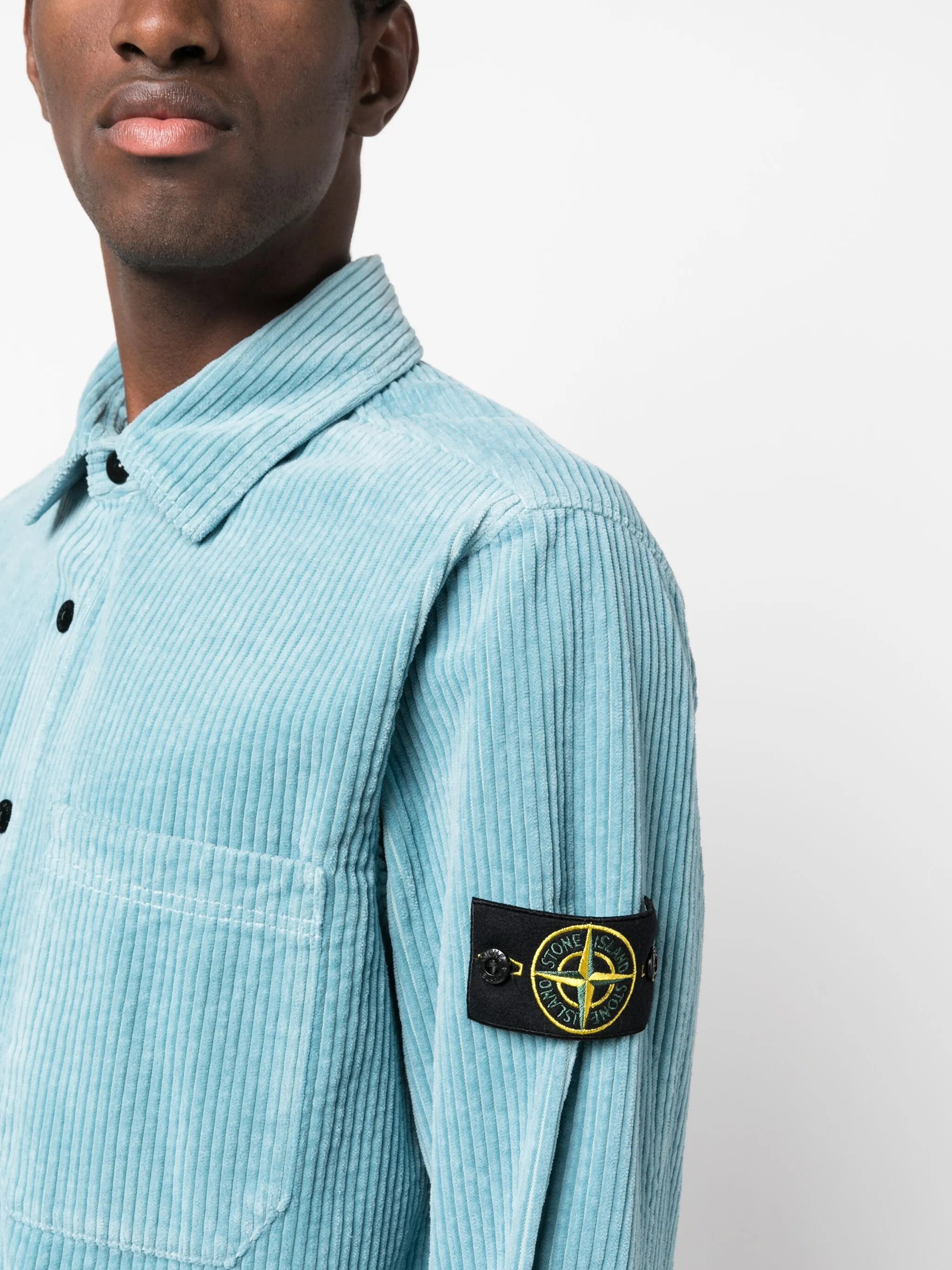 Compass-badge corduroy shirt jacket