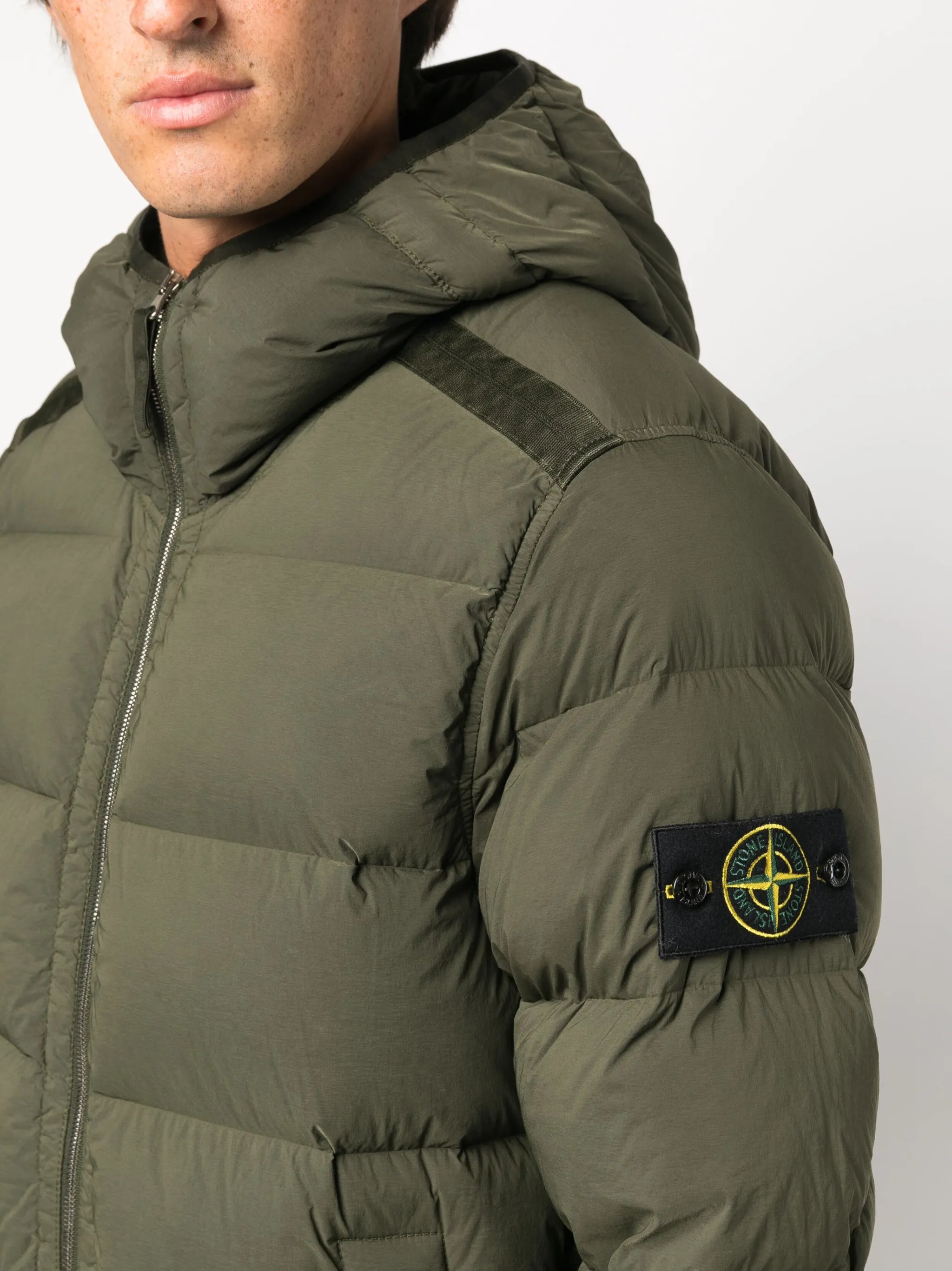Compass-patch padded down jacket