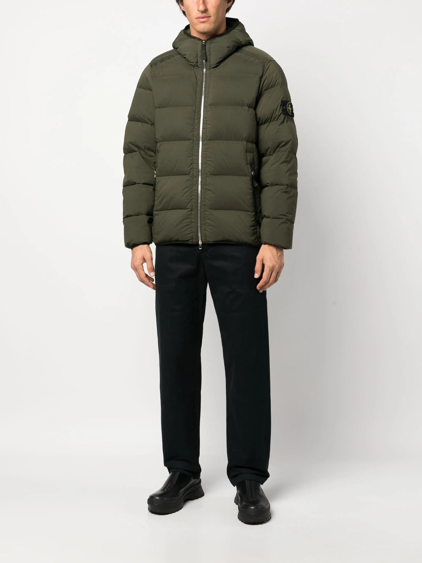 Compass-patch padded down jacket