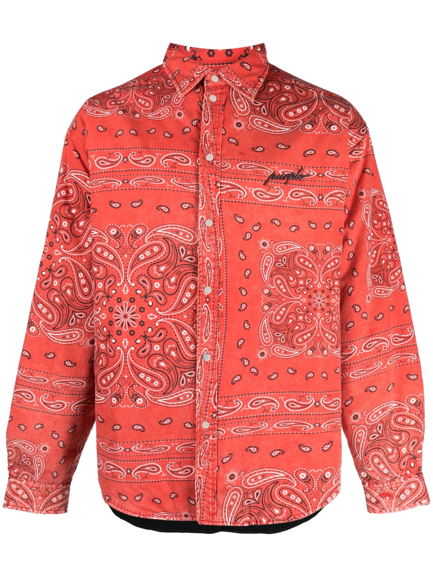 logo-embroidered bandana-print shirt