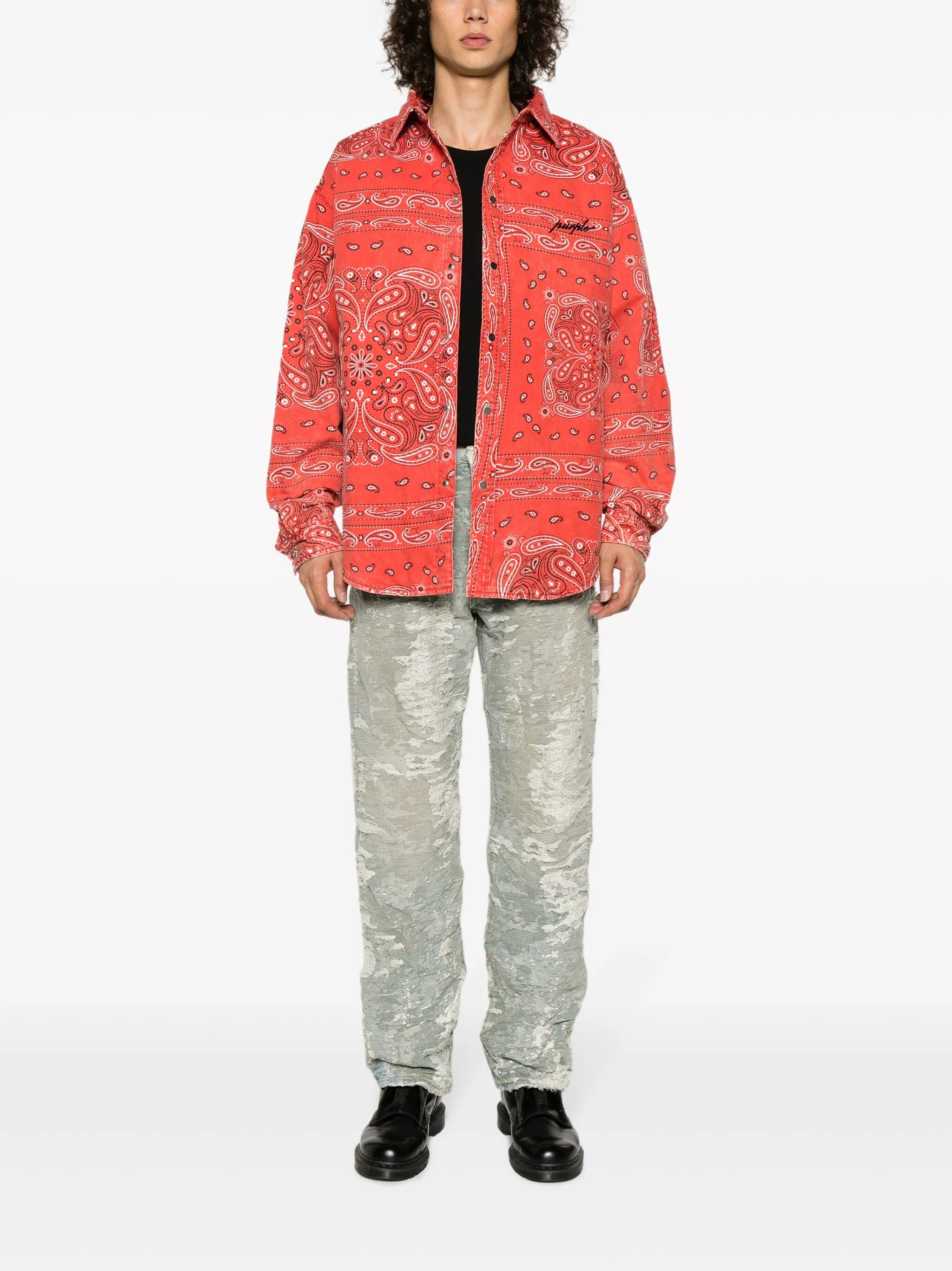 logo-embroidered bandana-print shirt