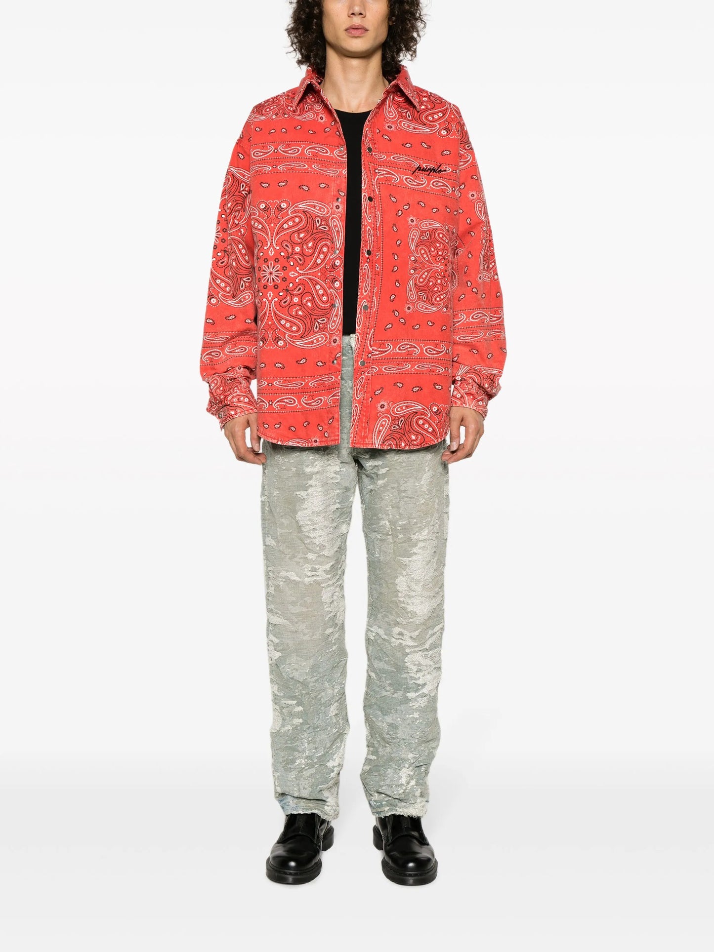 logo-embroidered bandana-print shirt