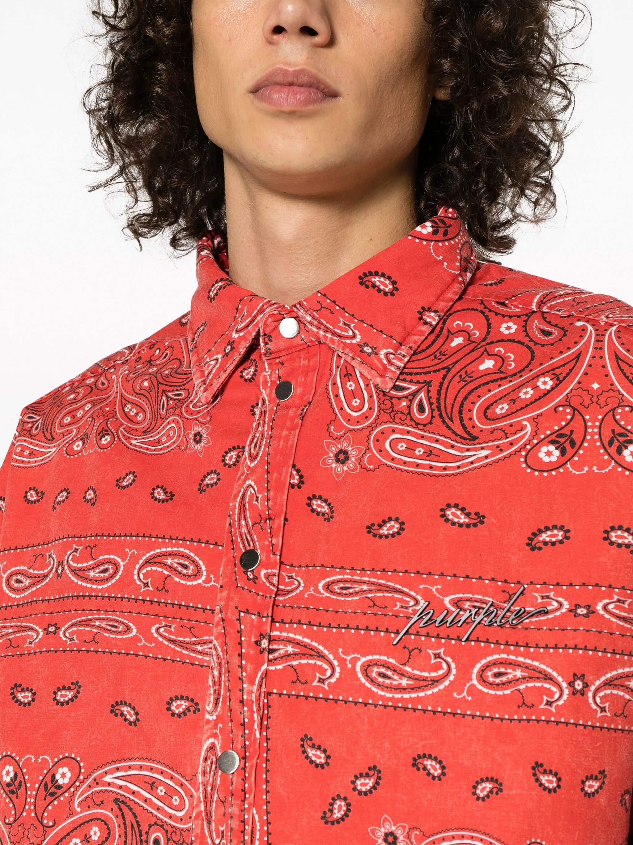 logo-embroidered bandana-print shirt