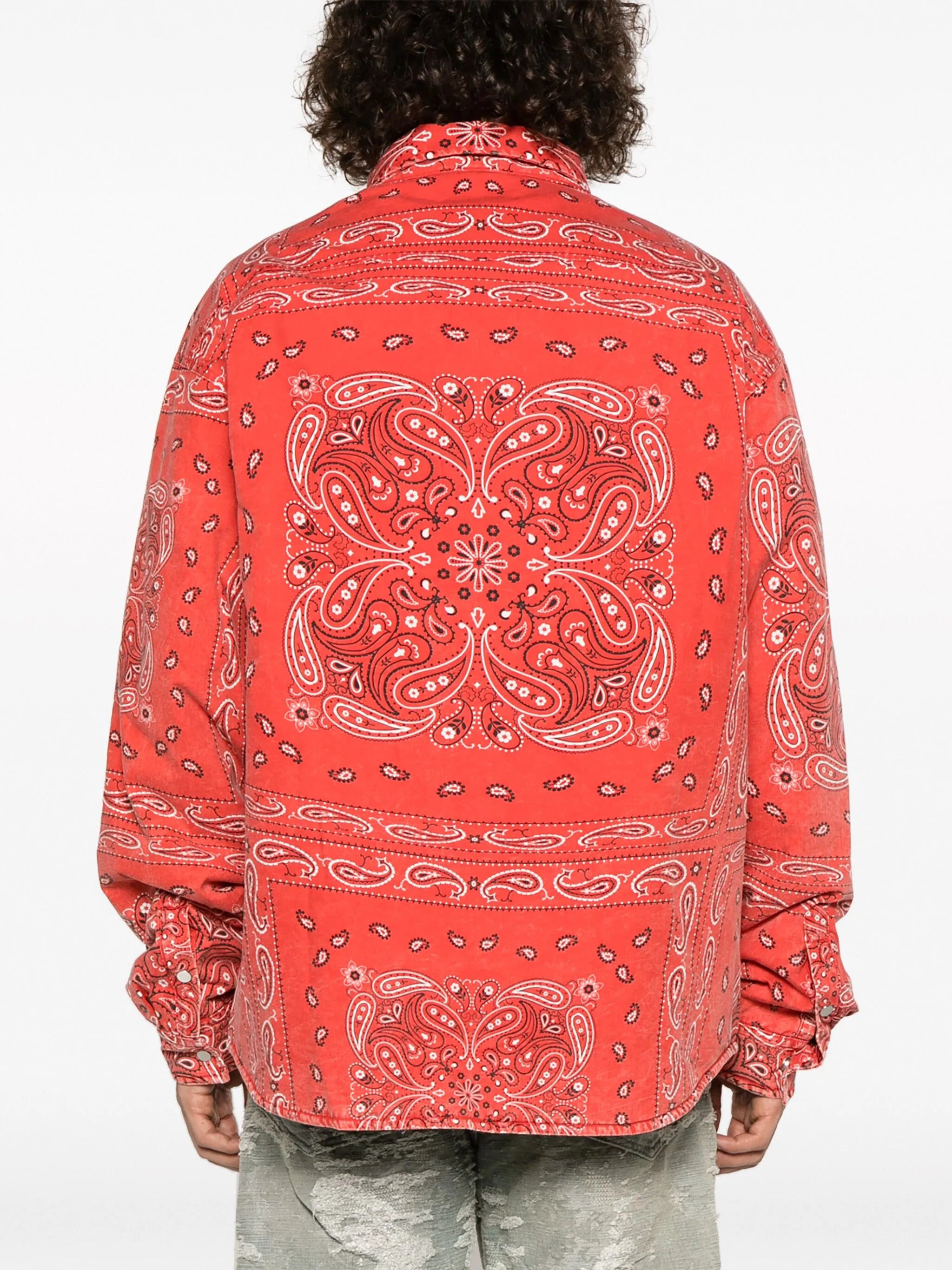 logo-embroidered bandana-print shirt