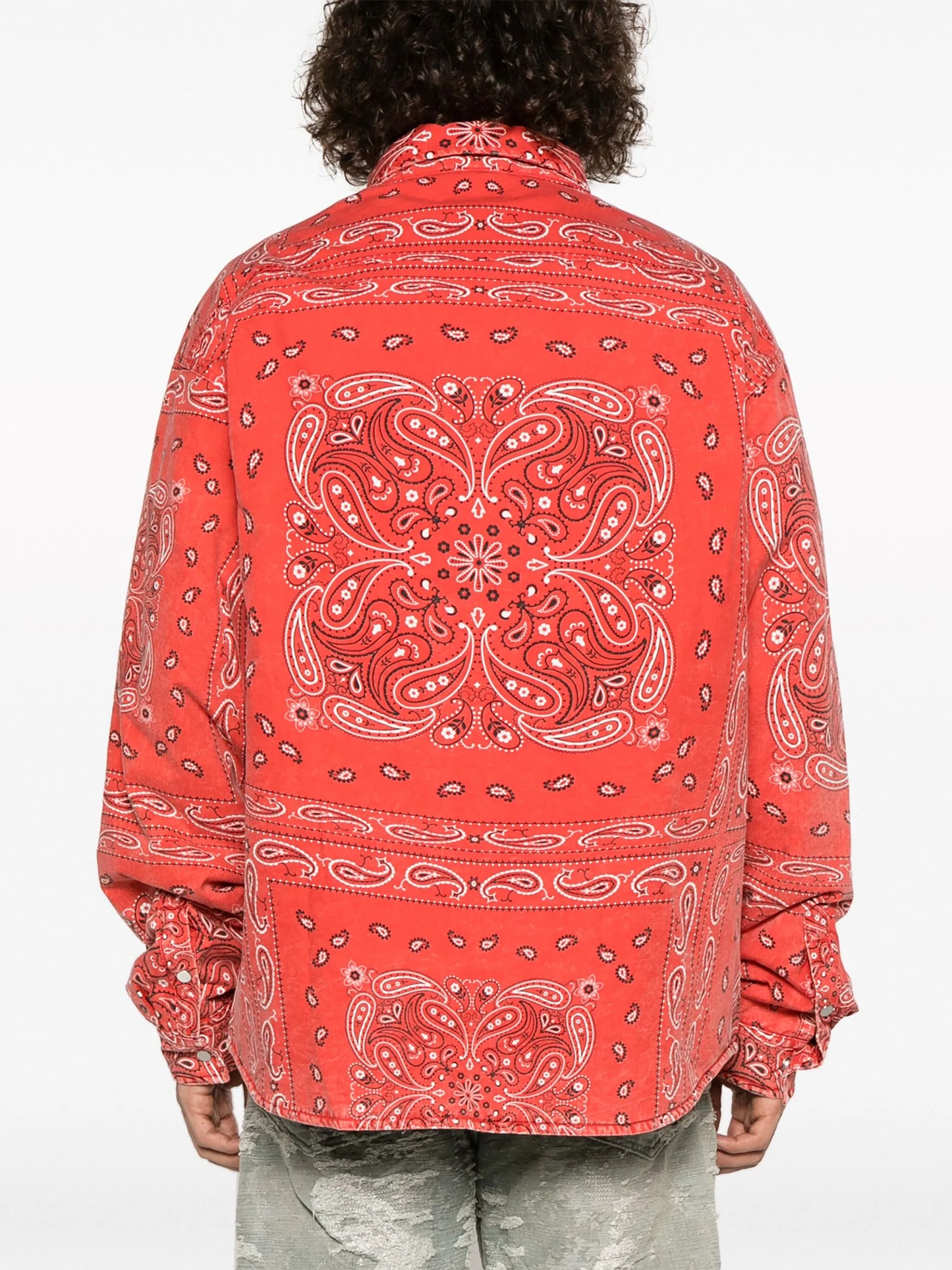 logo-embroidered bandana-print shirt