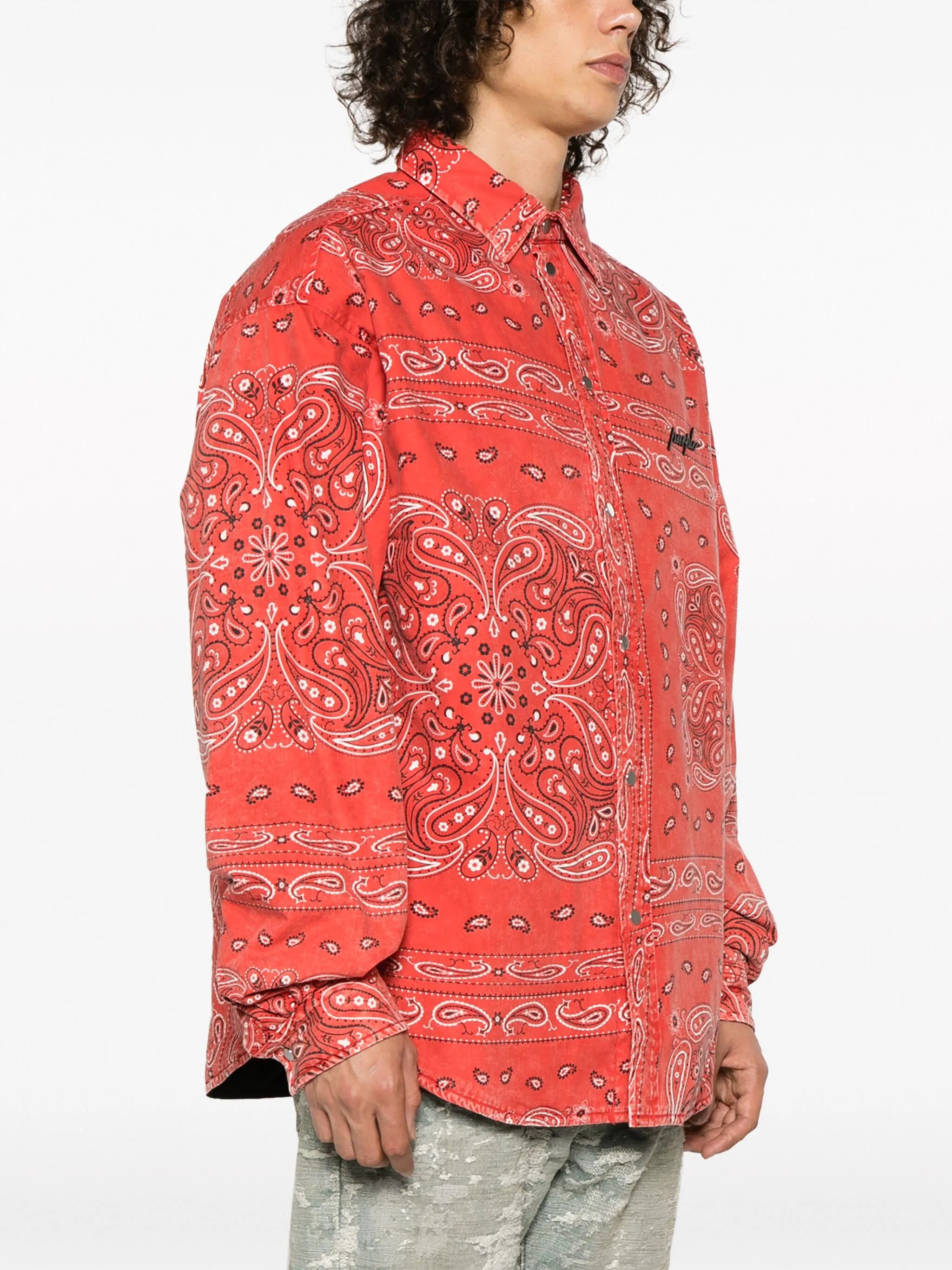 logo-embroidered bandana-print shirt