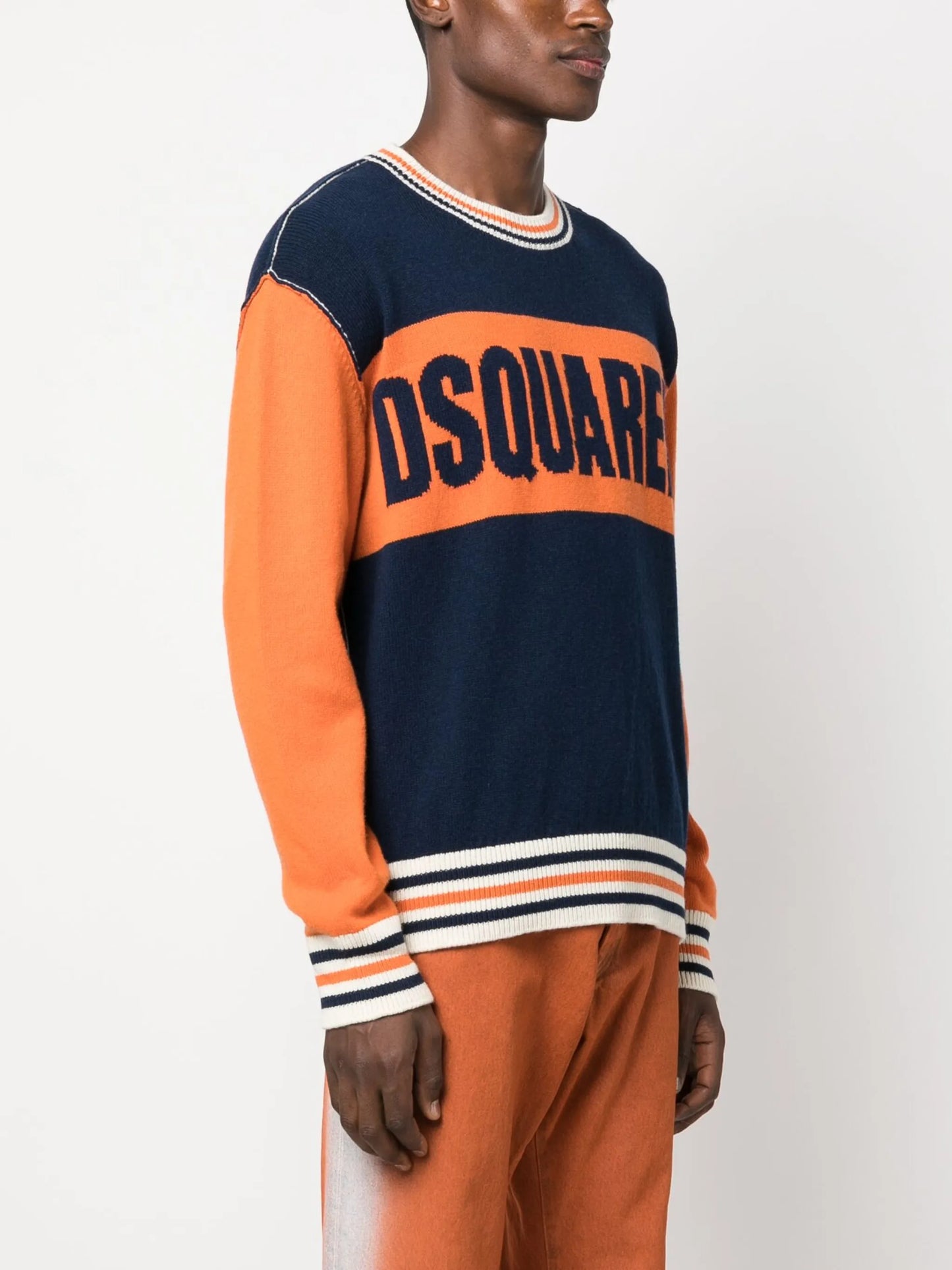 College intarsia-knit logo crew-neck jumper