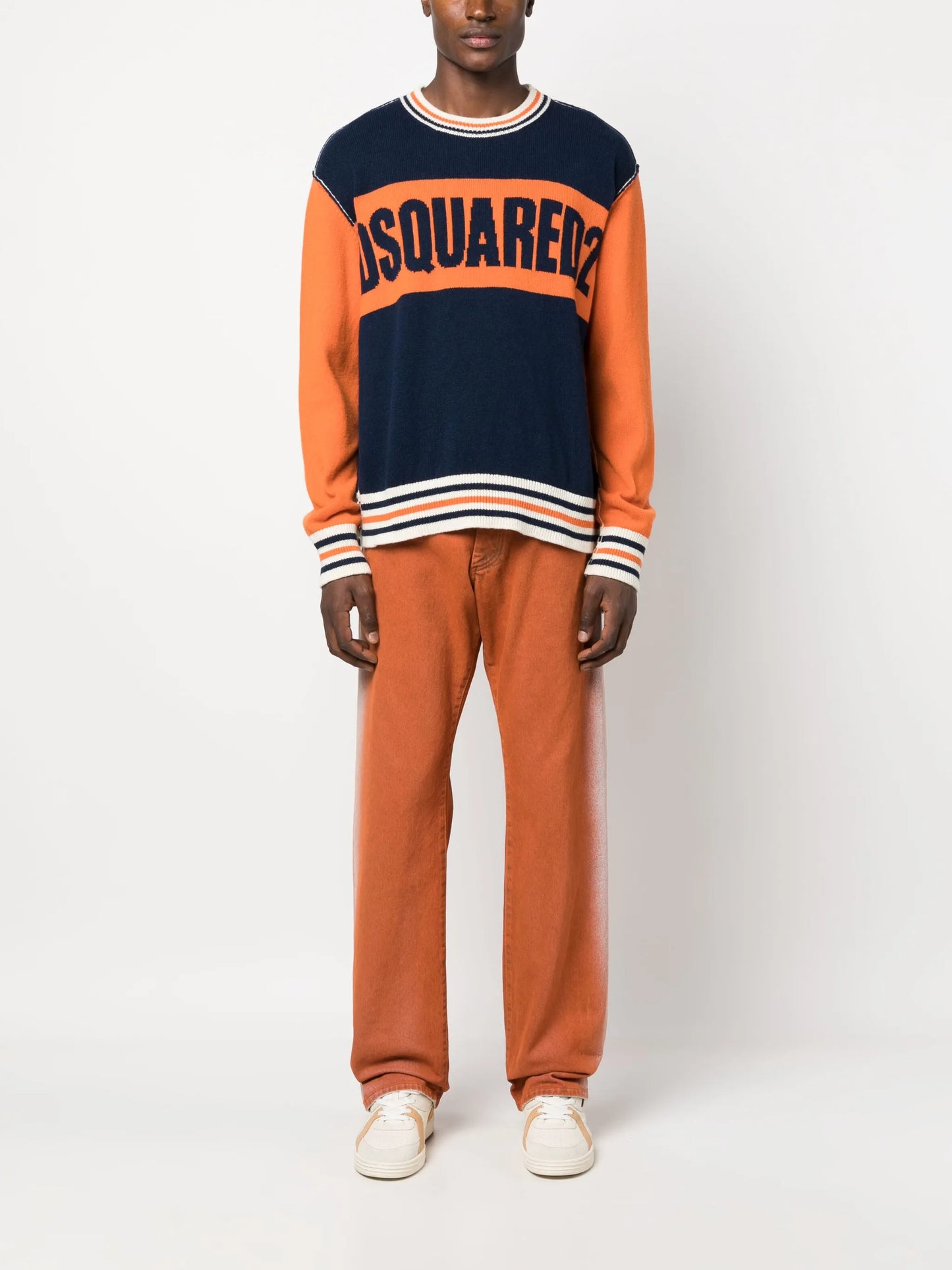College intarsia-knit logo crew-neck jumper