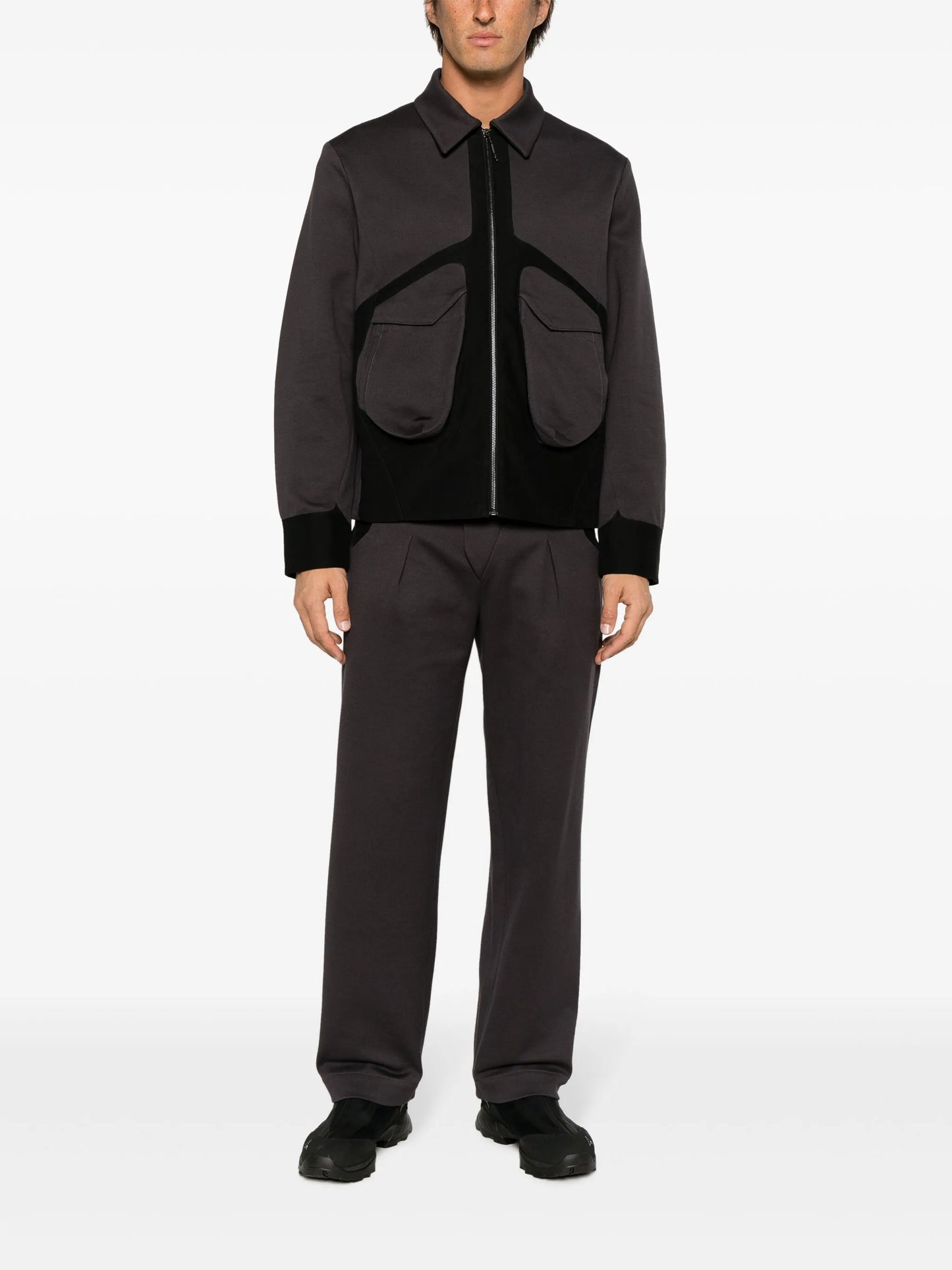 panelled zip-up shirt jacket