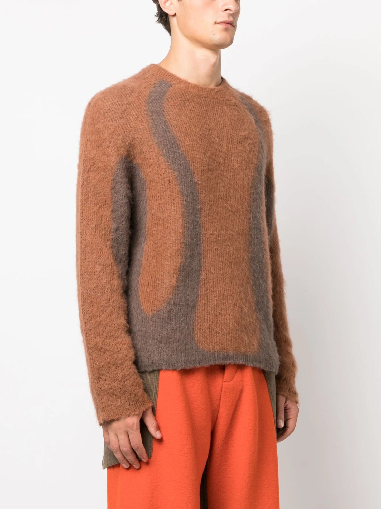 Liquid brushed intarsia-knit jumper
