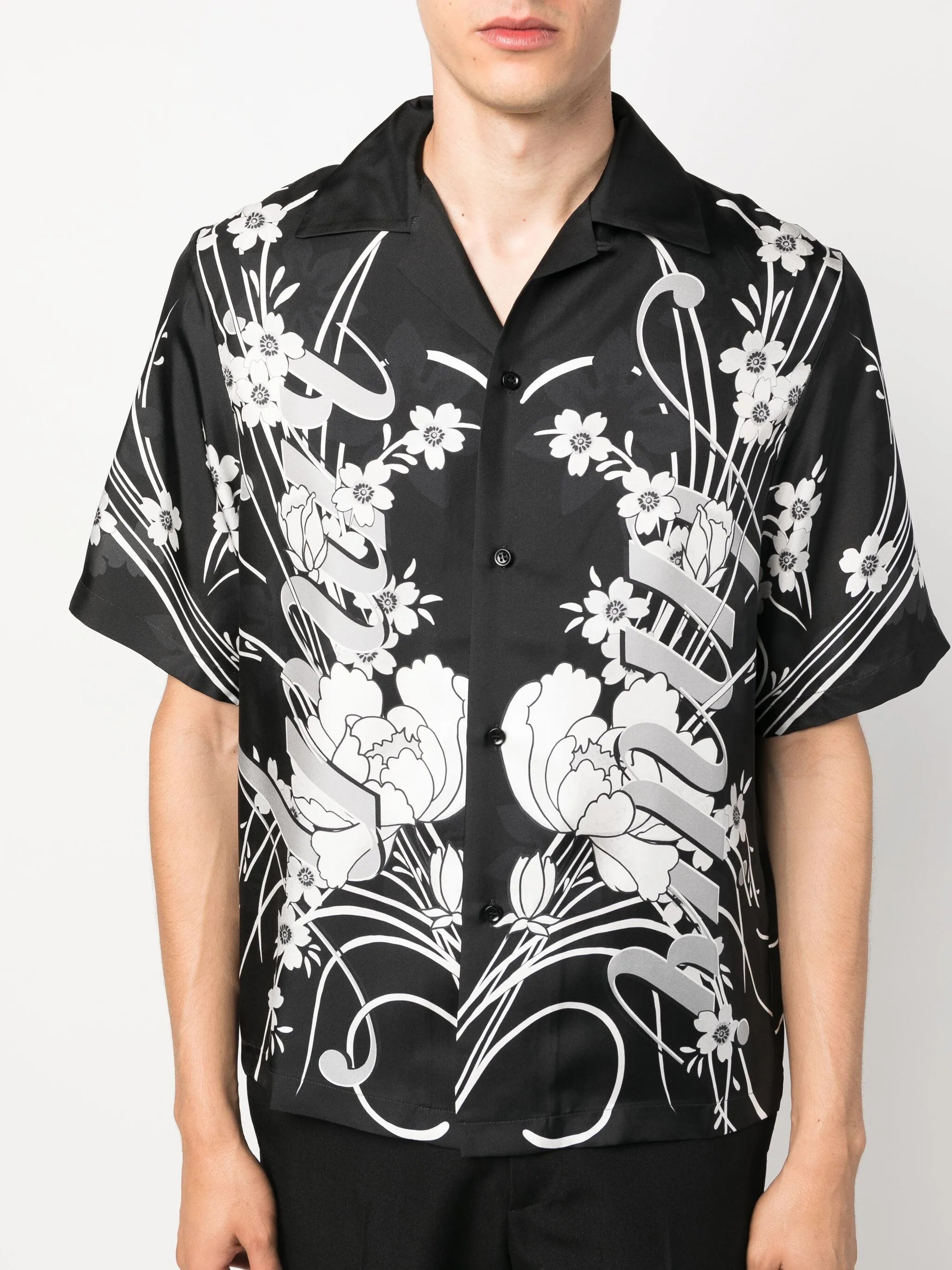 floral-print silk shirt