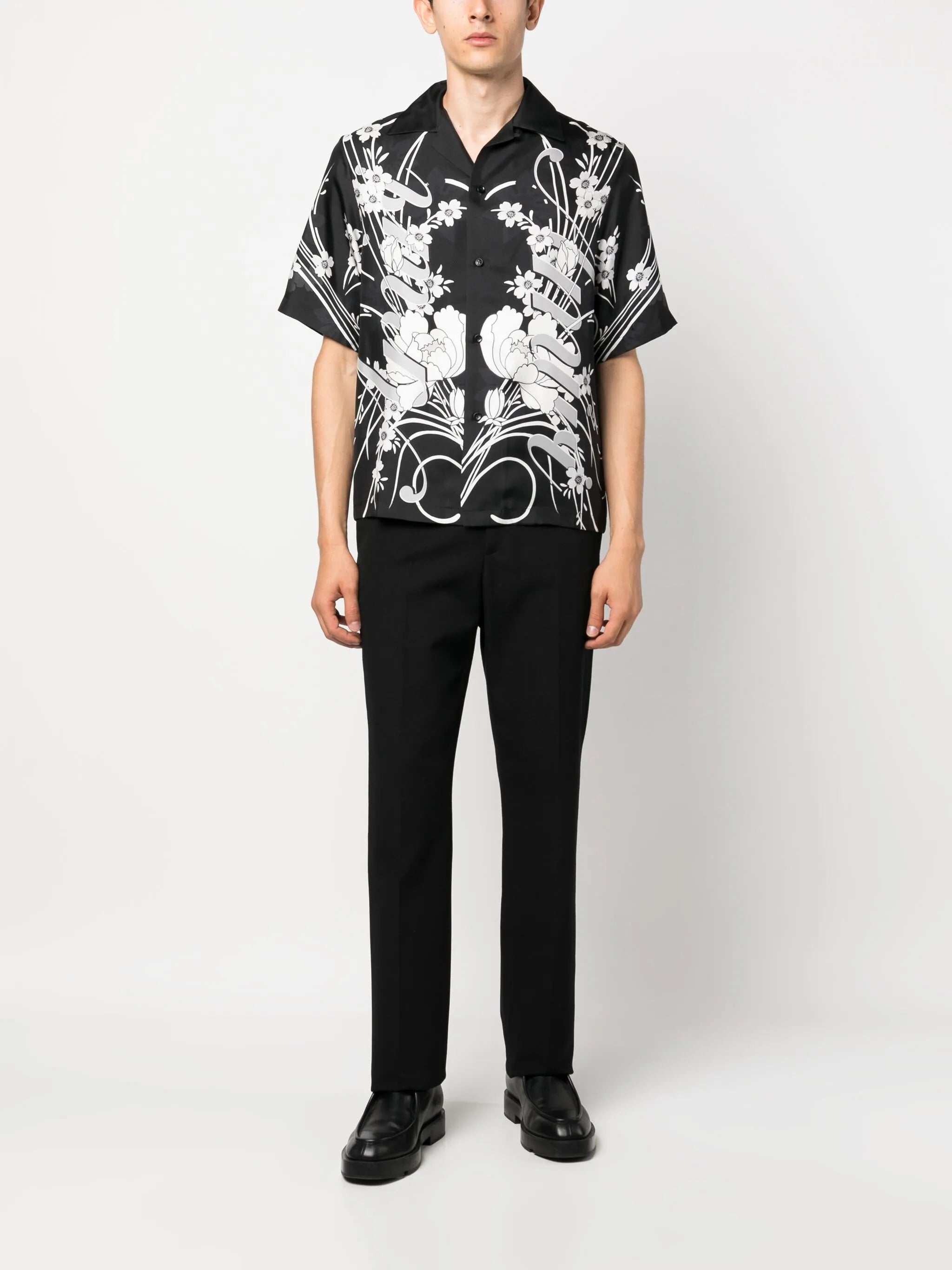 floral-print silk shirt