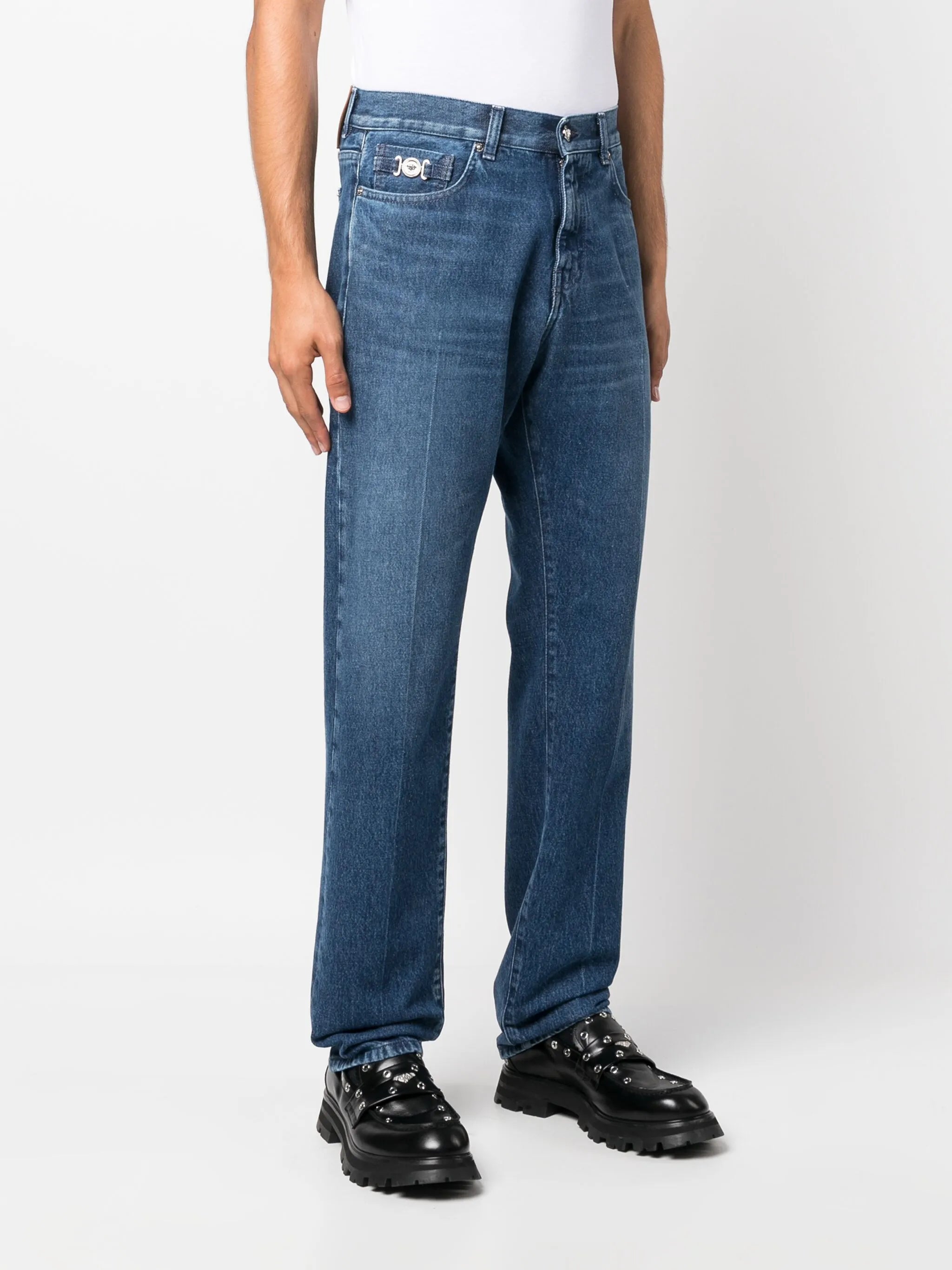 straight-leg mid-rise jeans