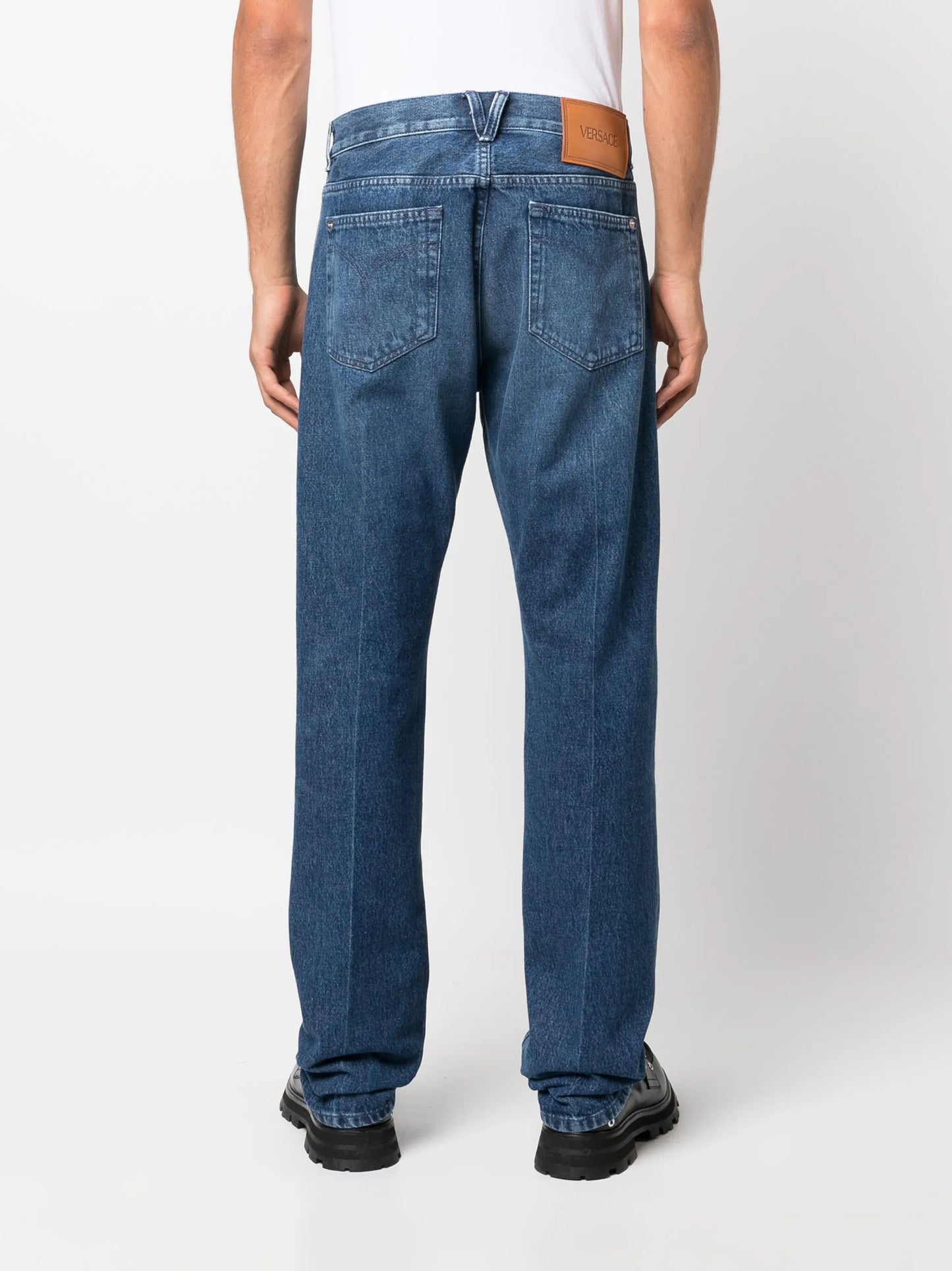 straight-leg mid-rise jeans