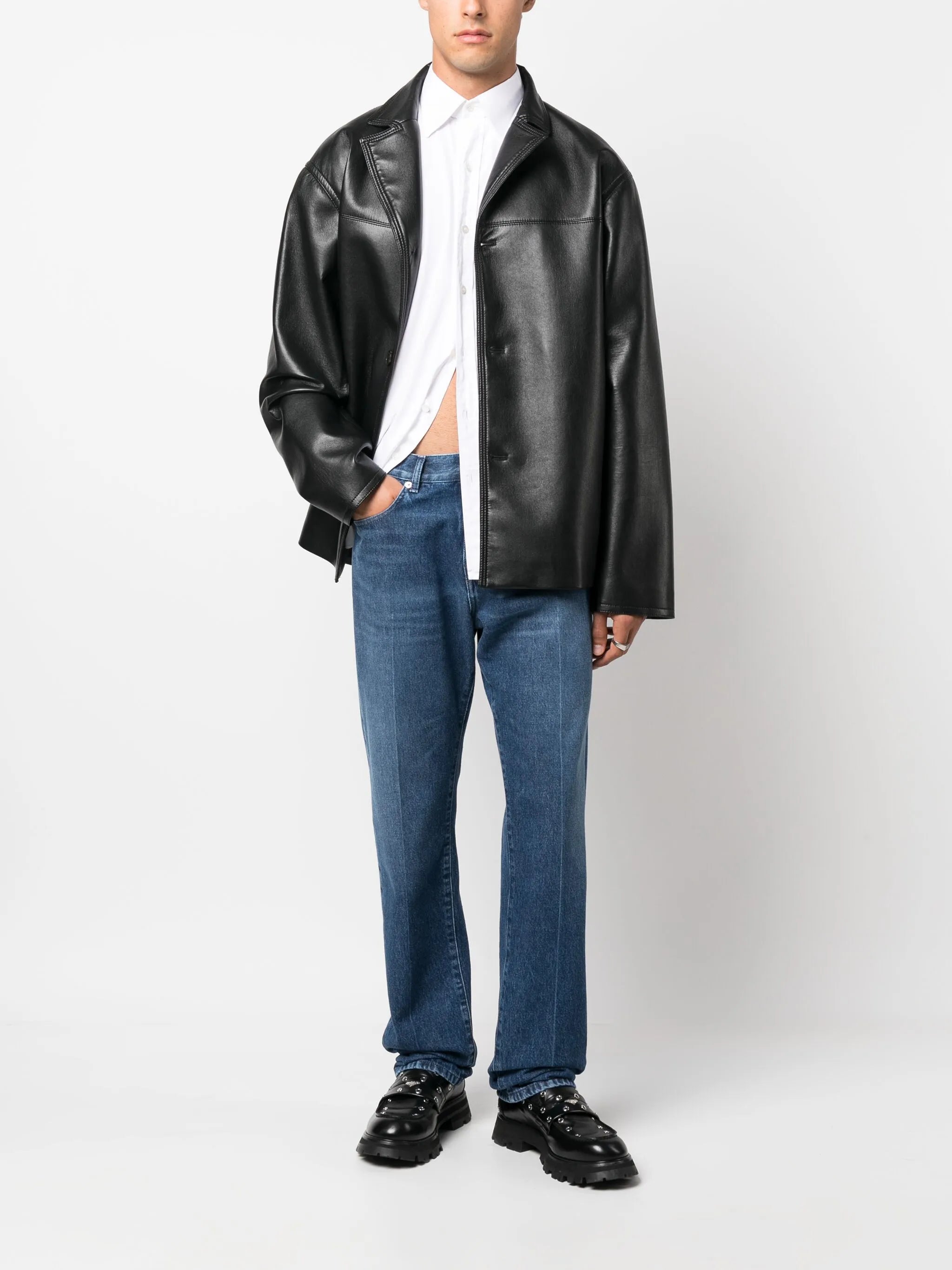 straight-leg mid-rise jeans