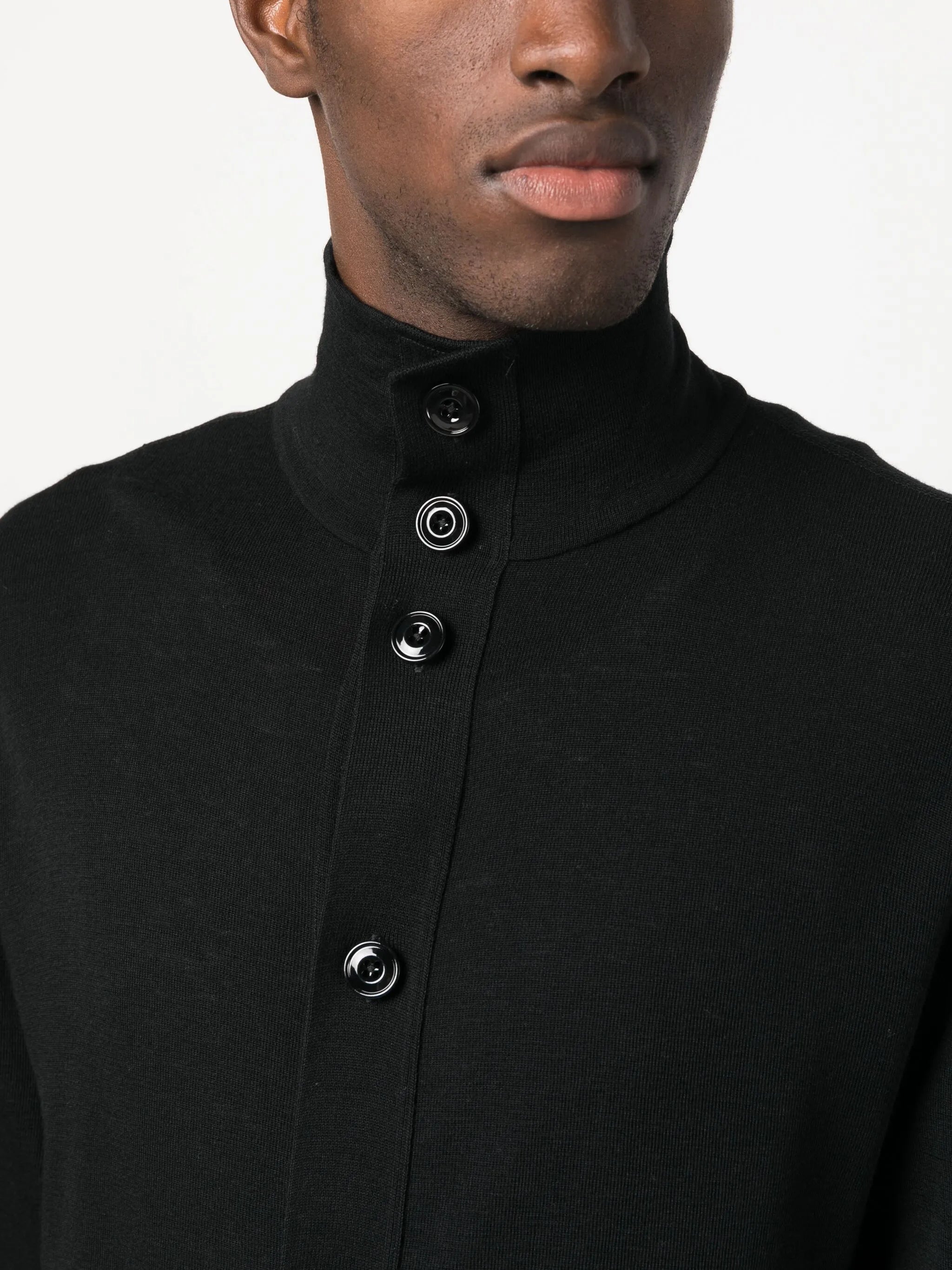 high-neck wool cardigan
