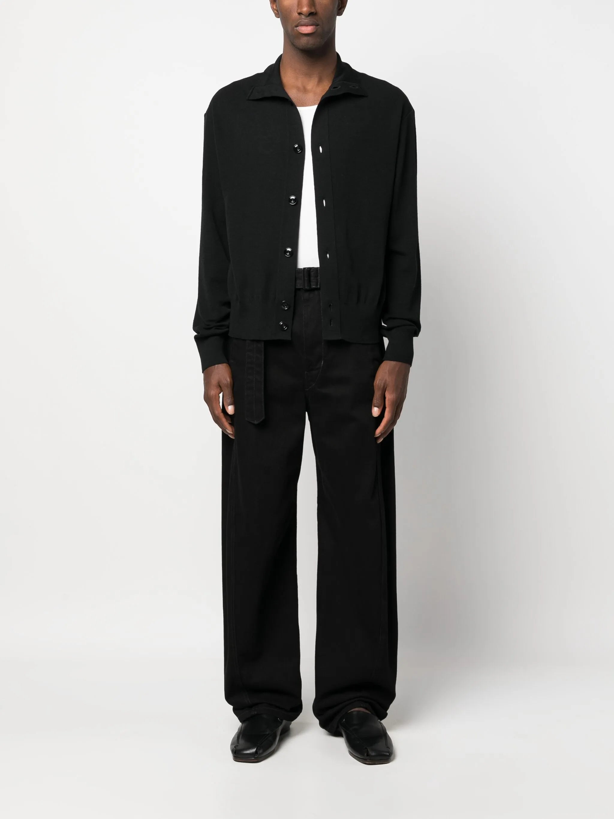 high-neck wool cardigan
