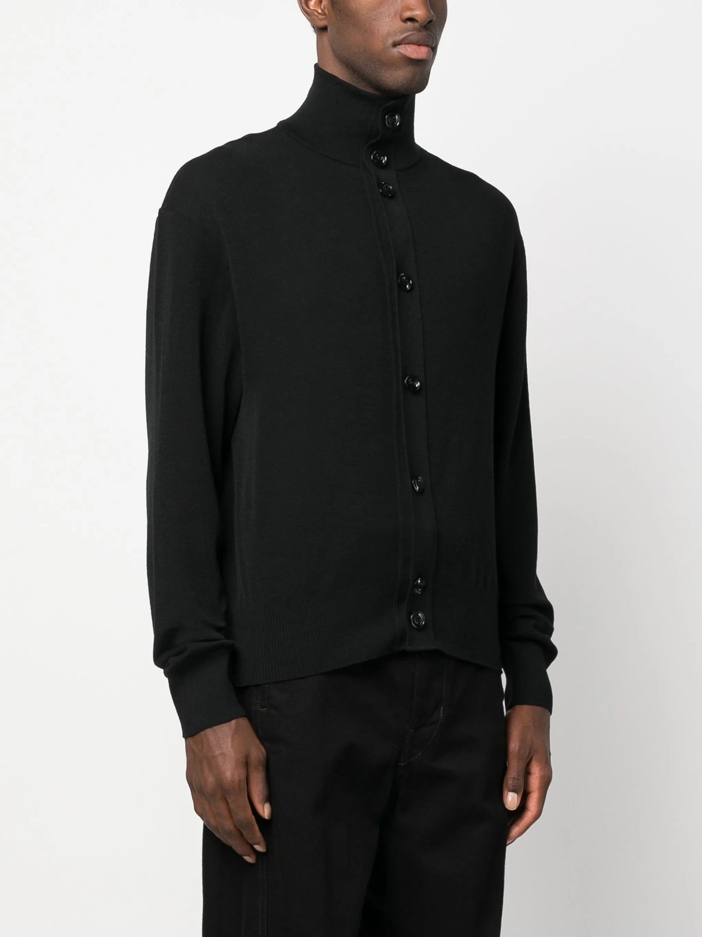 high-neck wool cardigan
