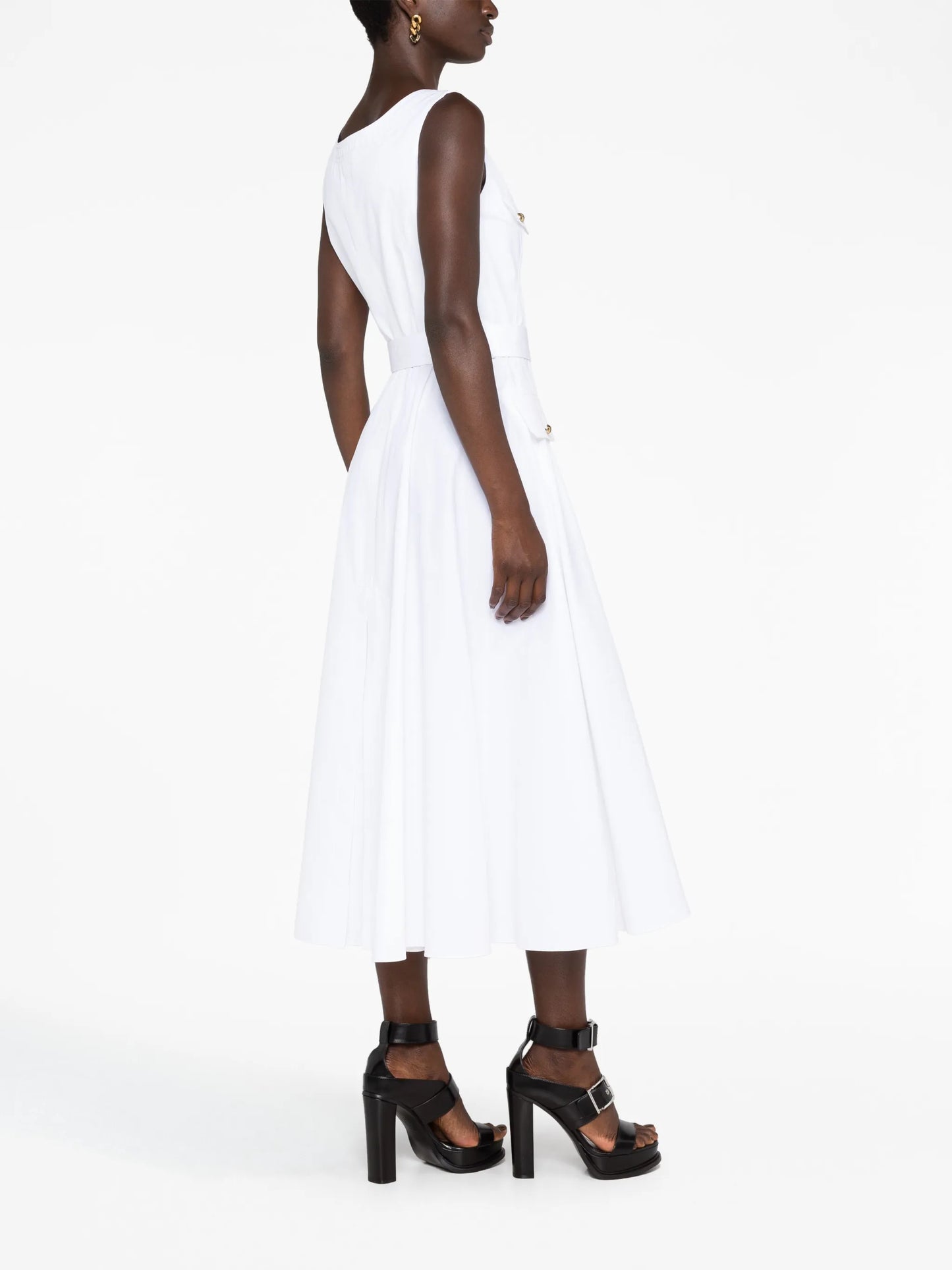 belted cotton-poplin midi dress