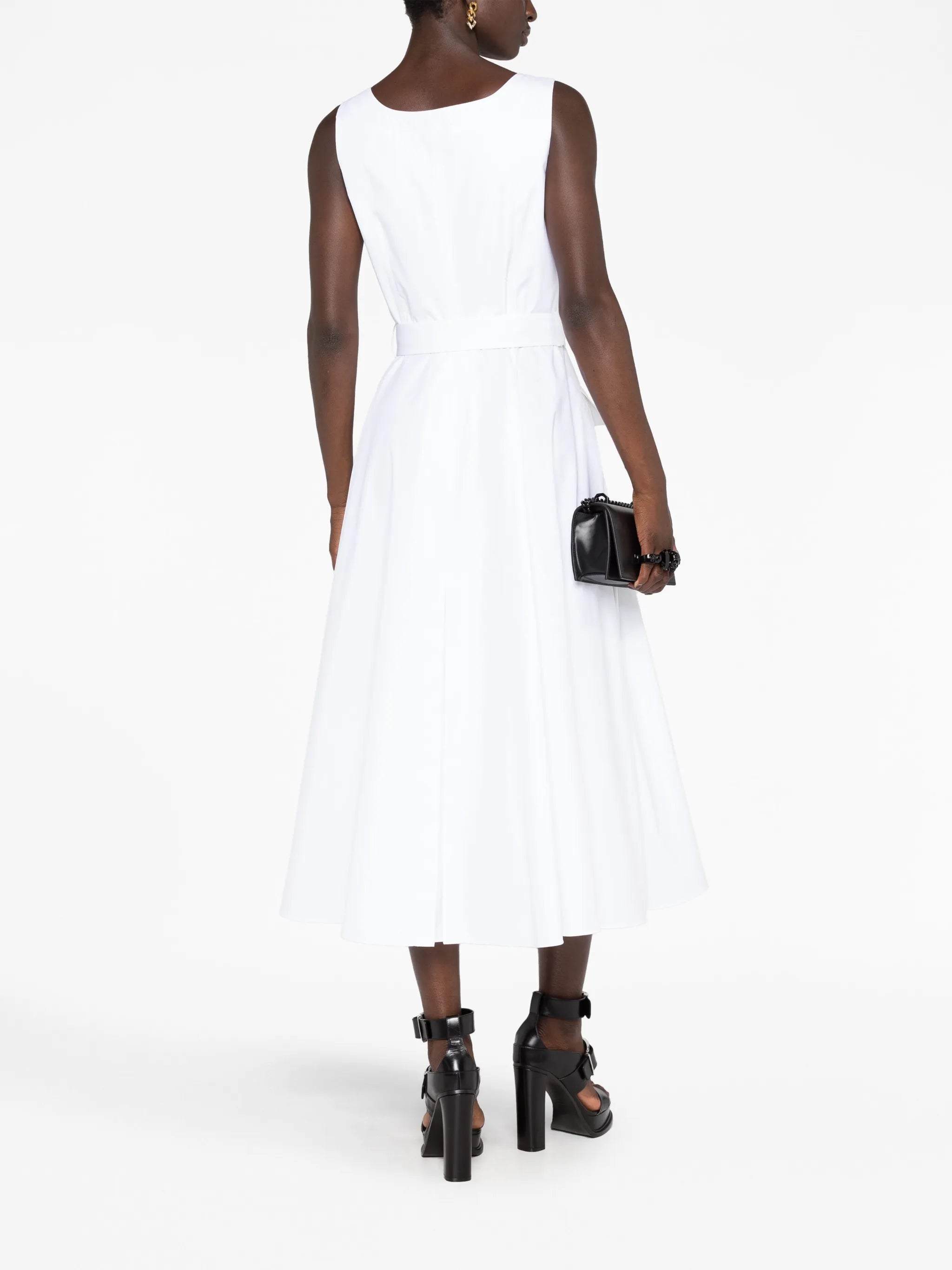belted cotton-poplin midi dress