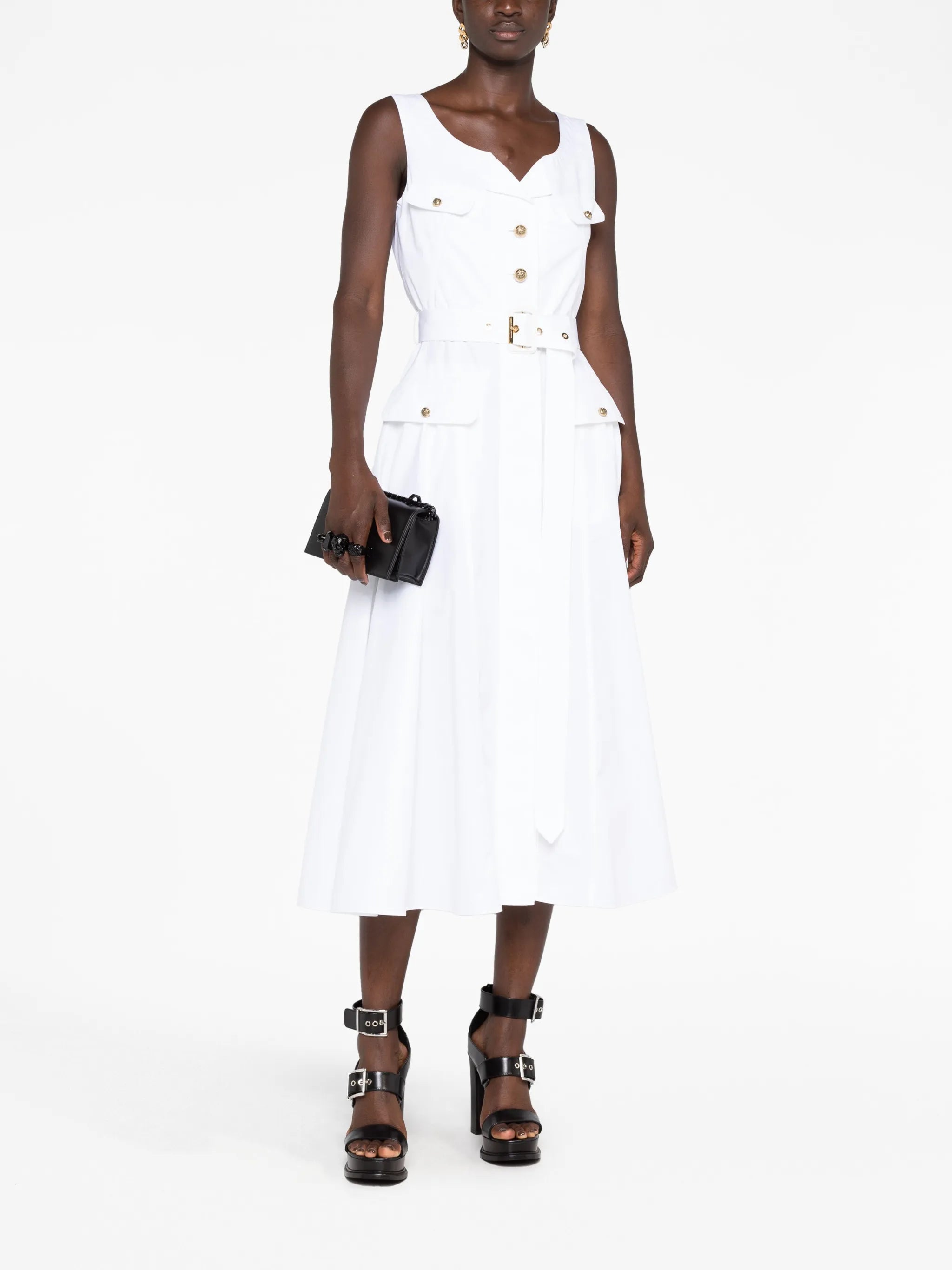 belted cotton-poplin midi dress