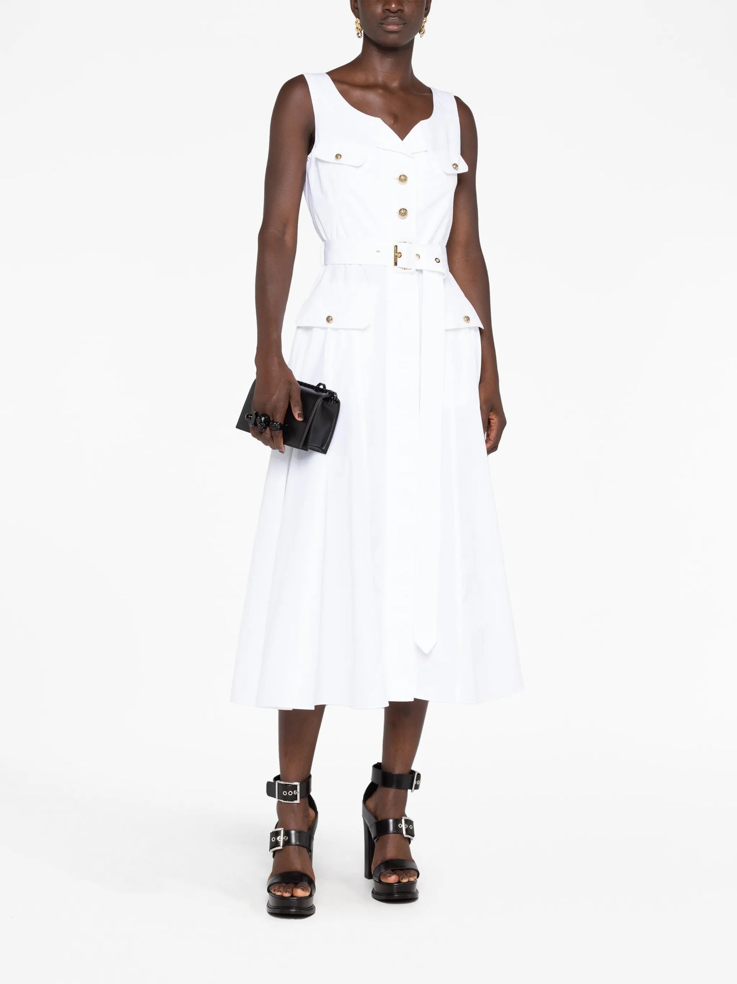 belted cotton-poplin midi dress