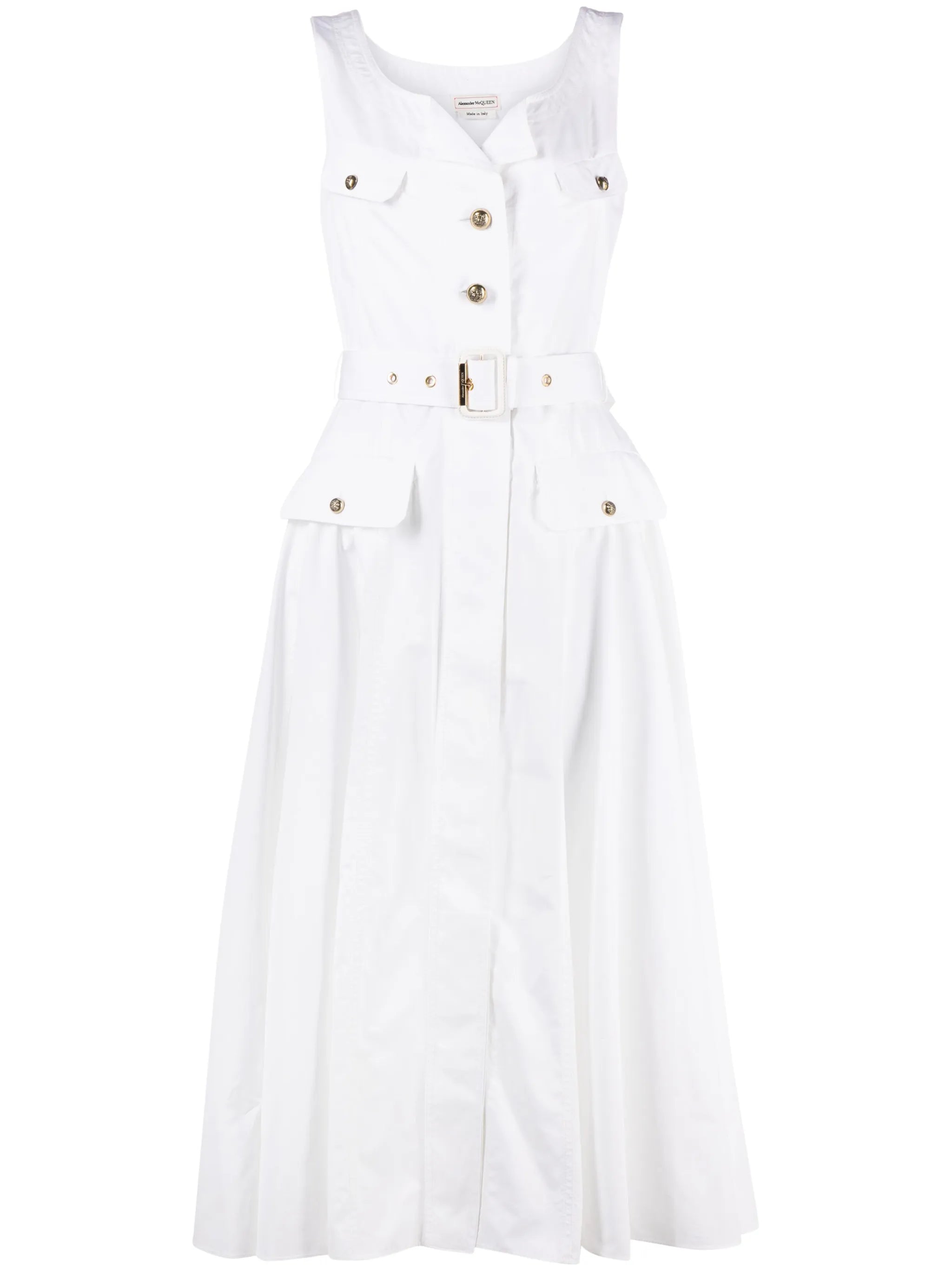 belted cotton-poplin midi dress